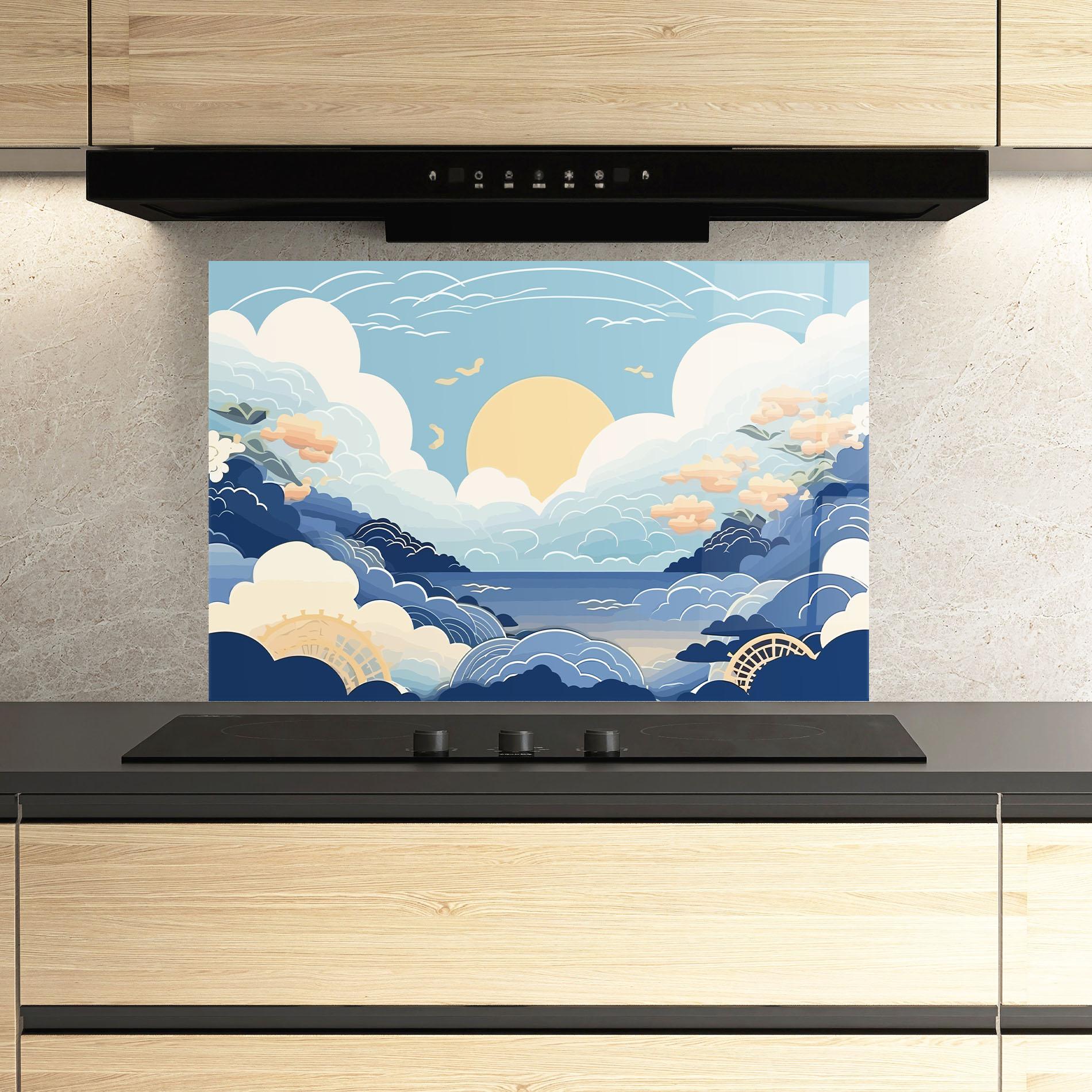 Panou Sticla Bucatarie Big White Clouds mockup 3