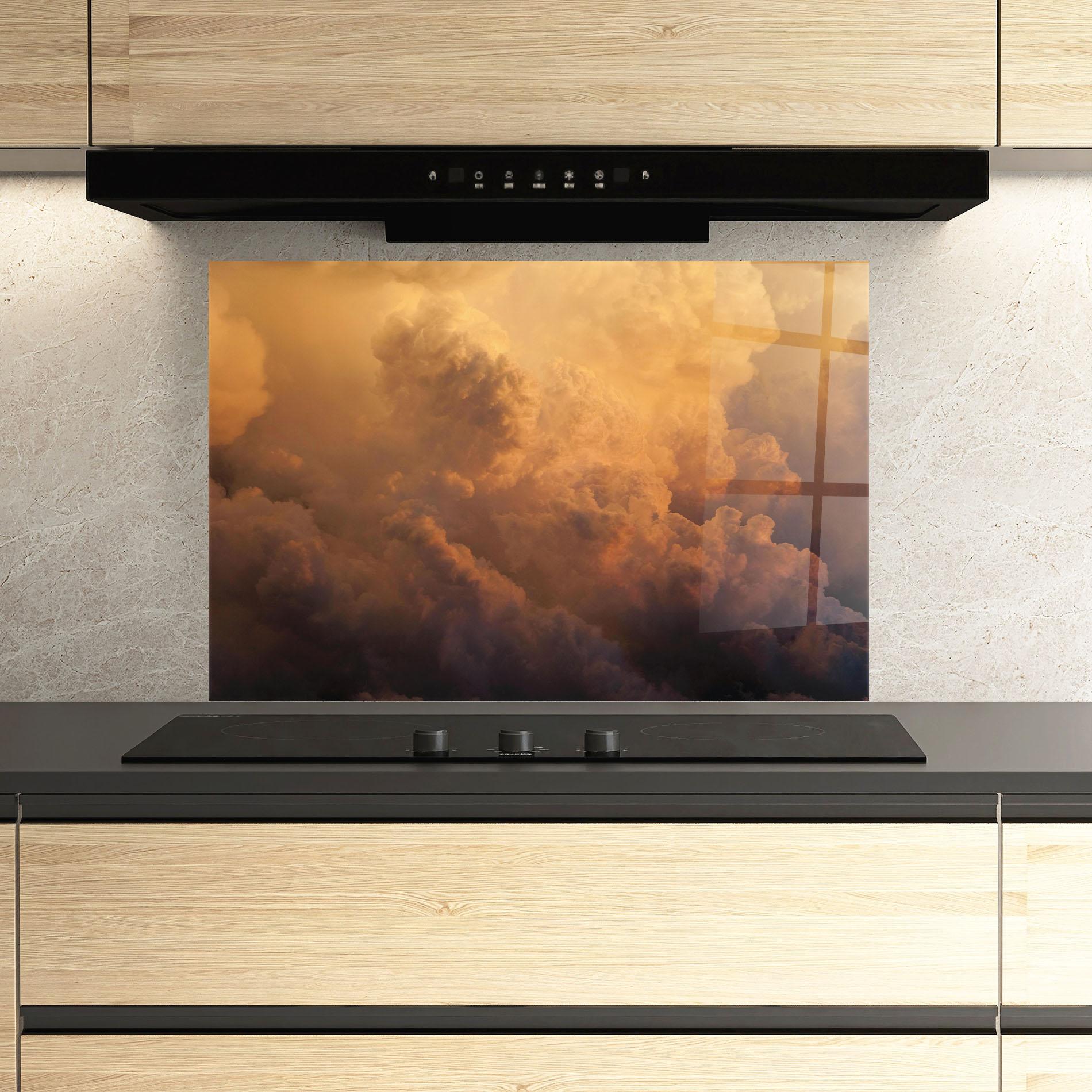 Panou Sticla Bucatarie Brown Orange Clouds mockup 3