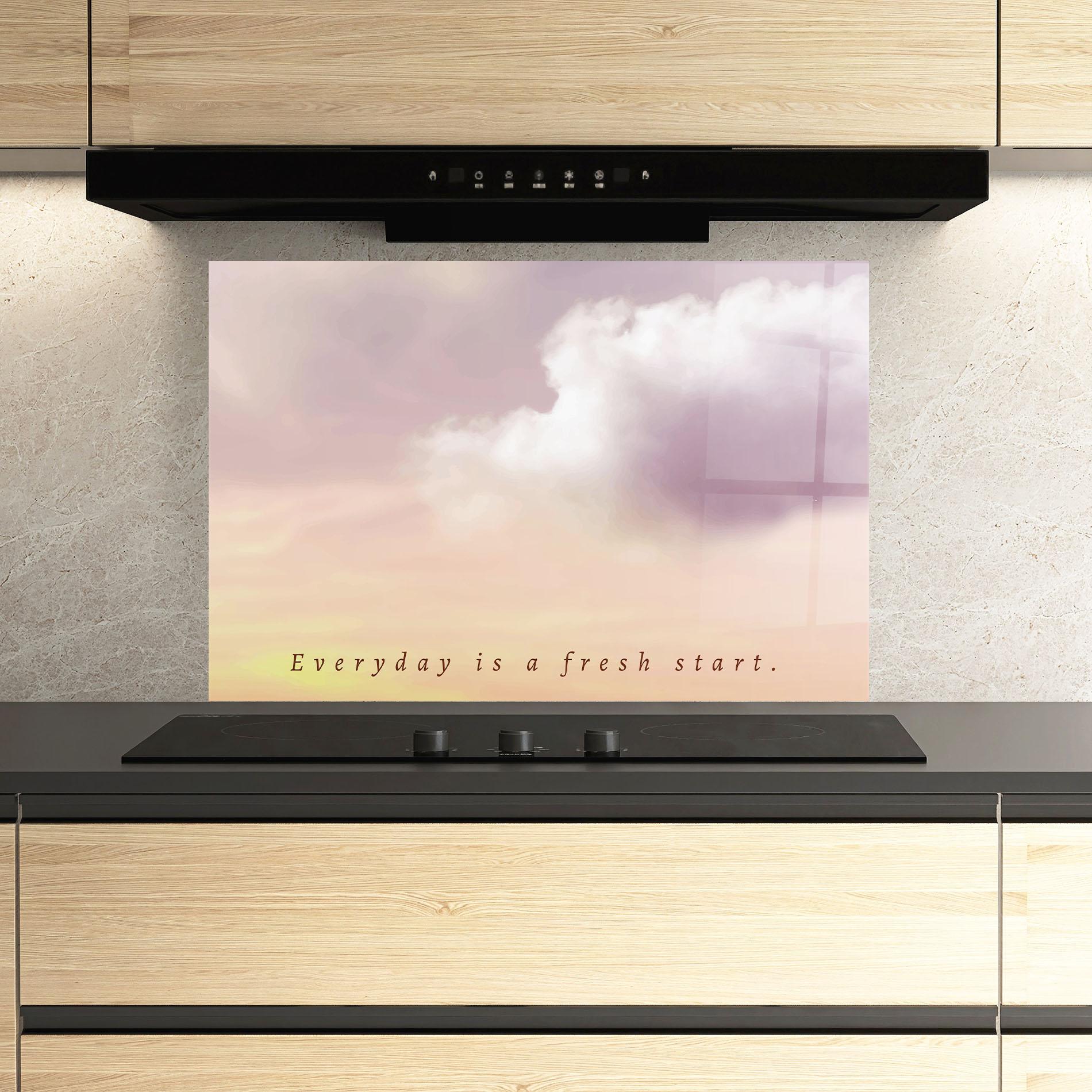 Panou Sticla Bucatarie Clouds Text Cream mockup 3