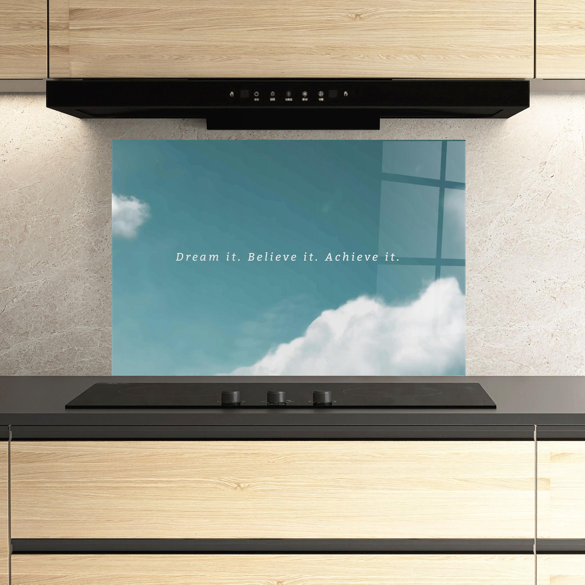 Panou Sticla Bucatarie Clouds Text Green mockup 3