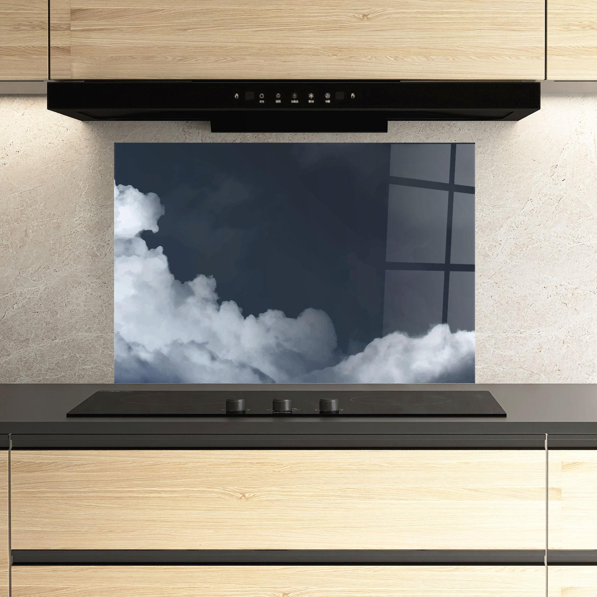 Panou Sticla Bucatarie Clouds Watercolor Black mockup 3