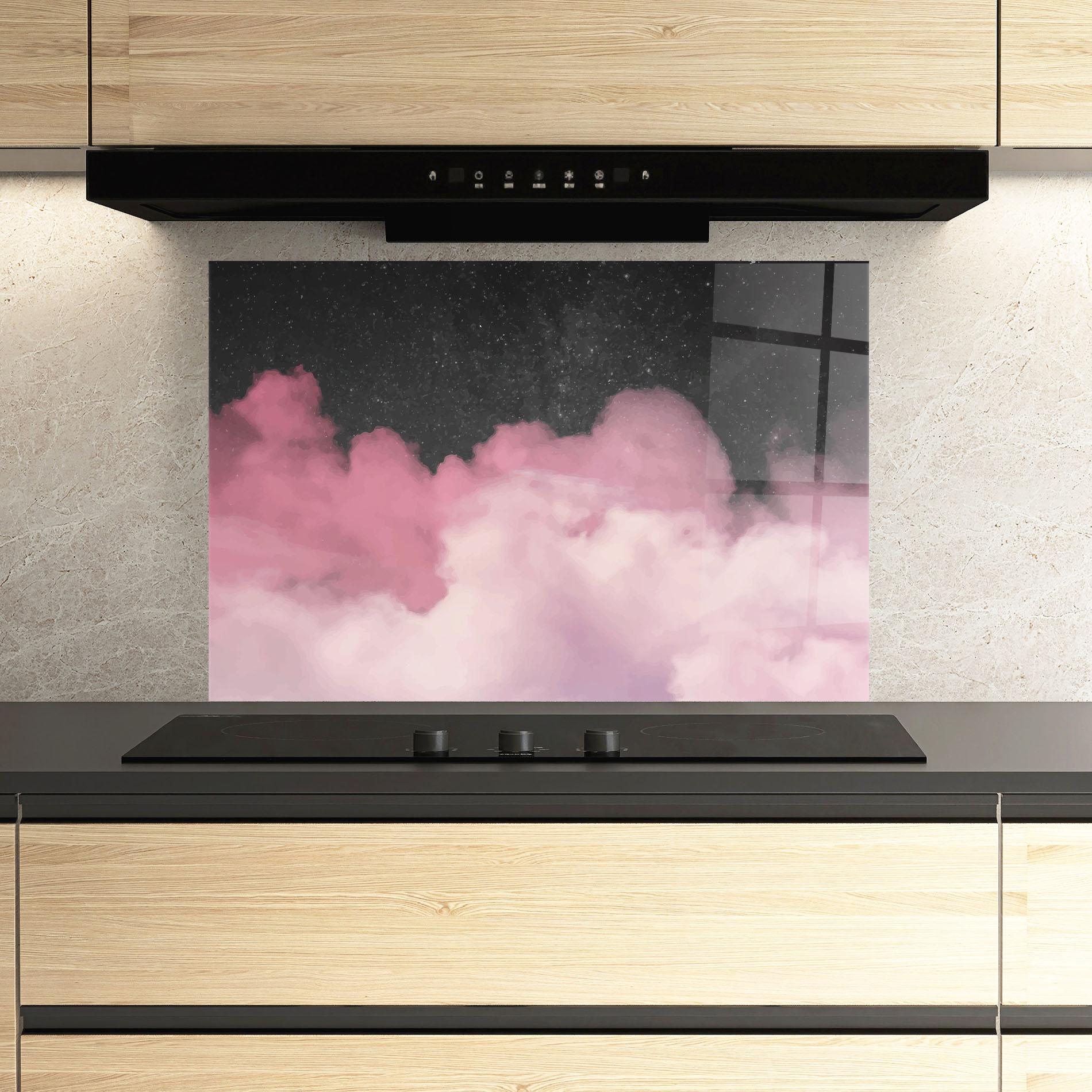 Panou Sticla Bucatarie Clouds Watercolor Purple mockup 3