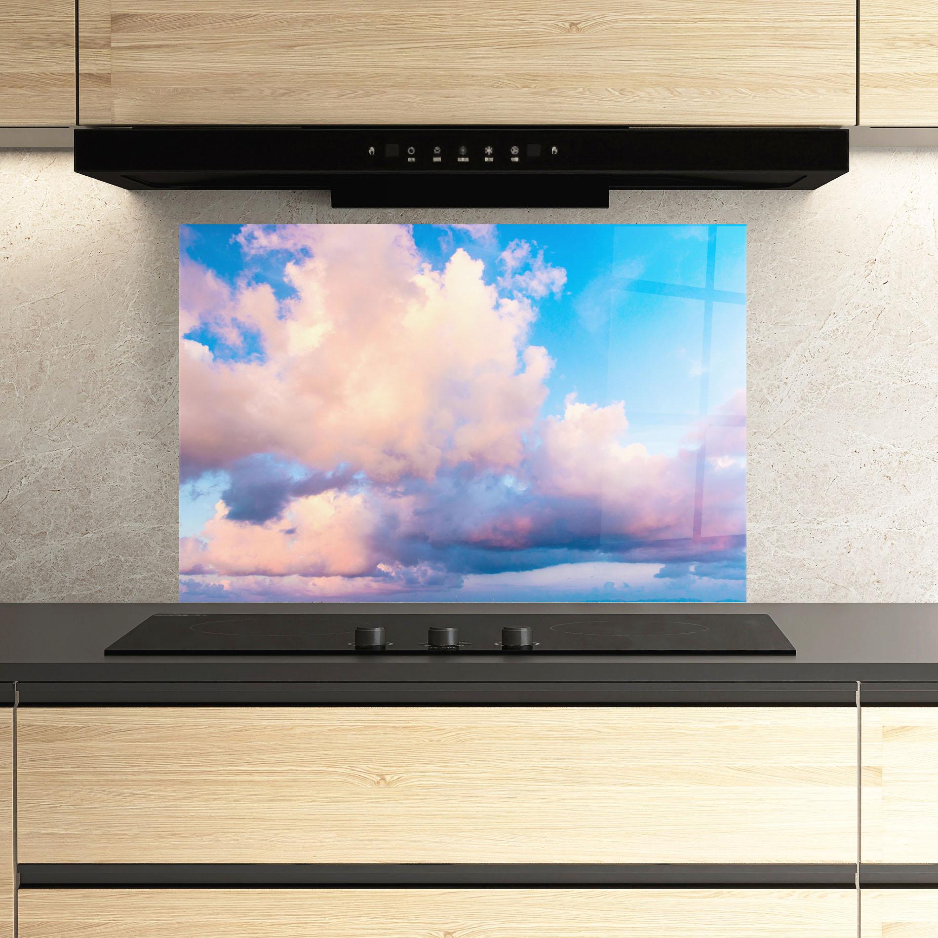 Panou Sticla Bucatarie Dreamy Pink Clouds mockup 3