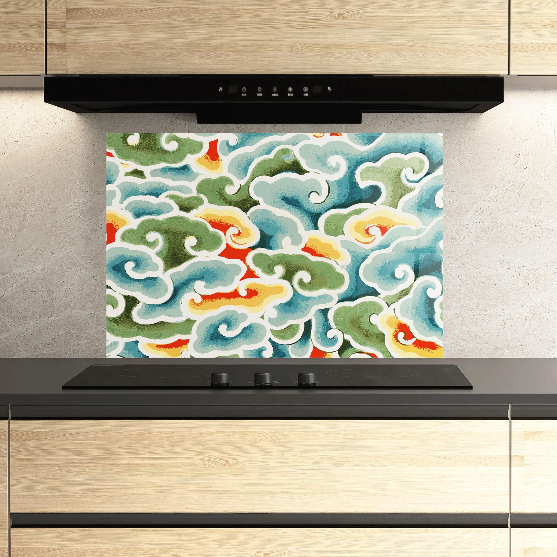 Panou Sticla Bucatarie Green Blue Clouds mockup 3