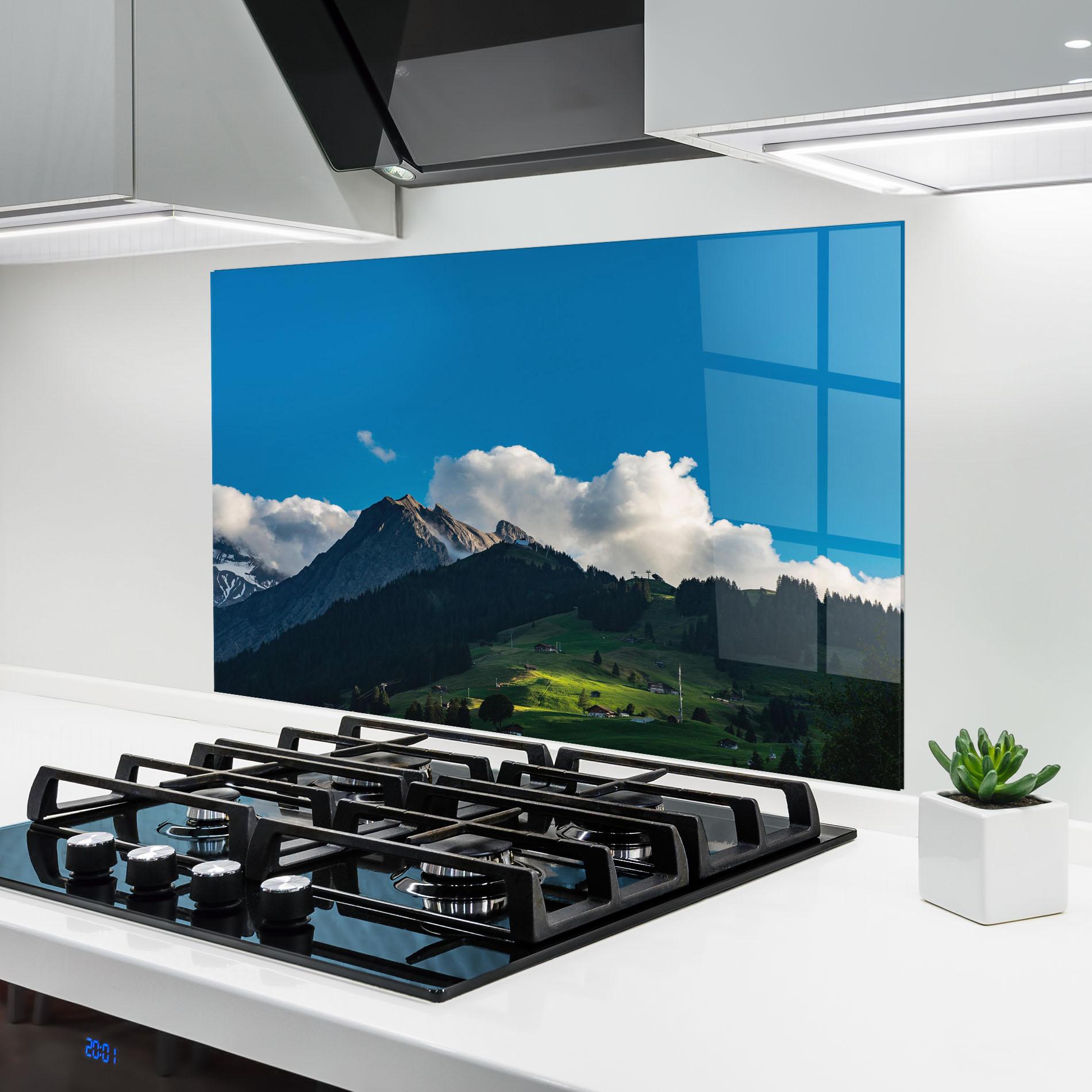 Panou Sticla Bucatarie Beautiful Mountain Cloud View mockup 6