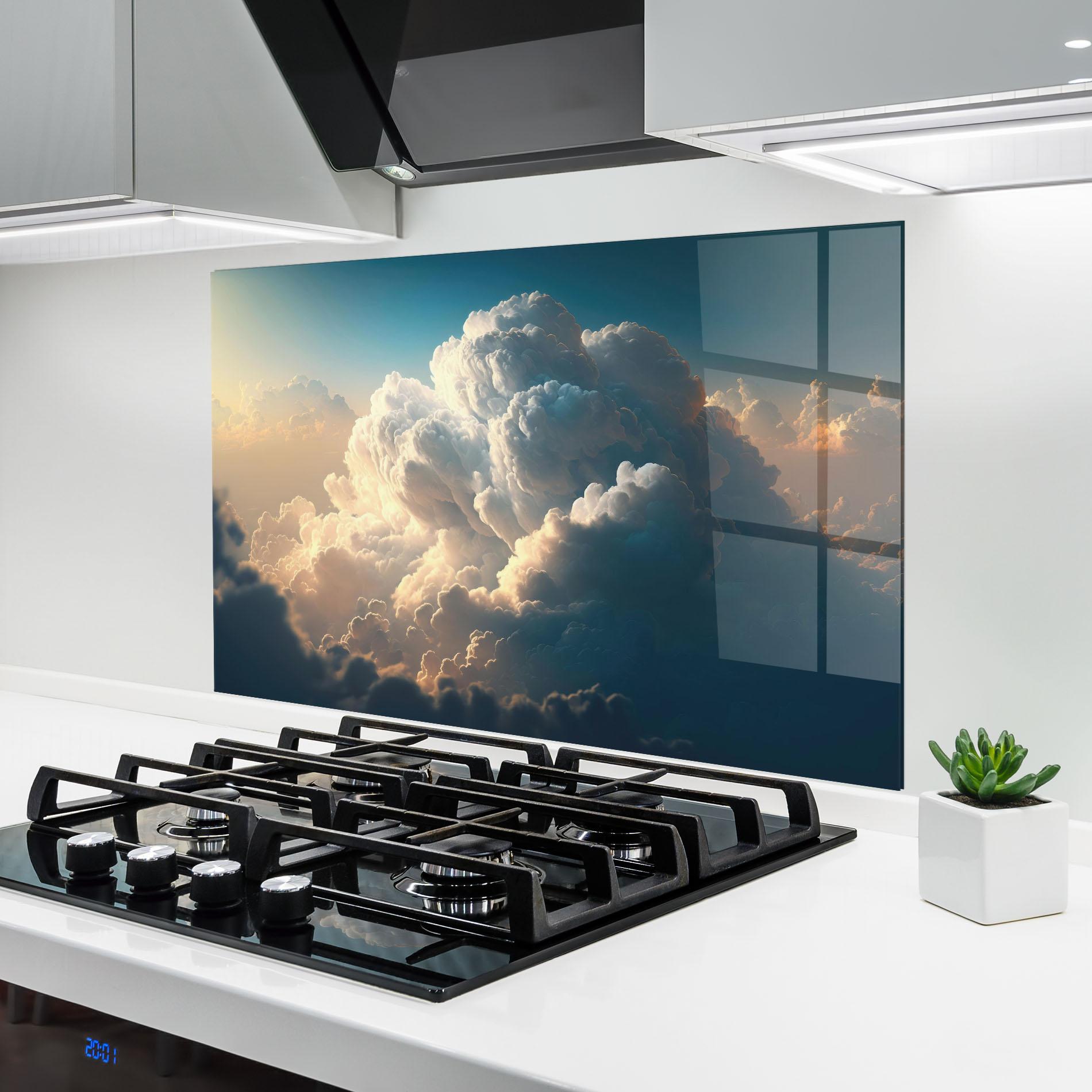 Panou Sticla Bucatarie Big Puffy Clouds mockup 6