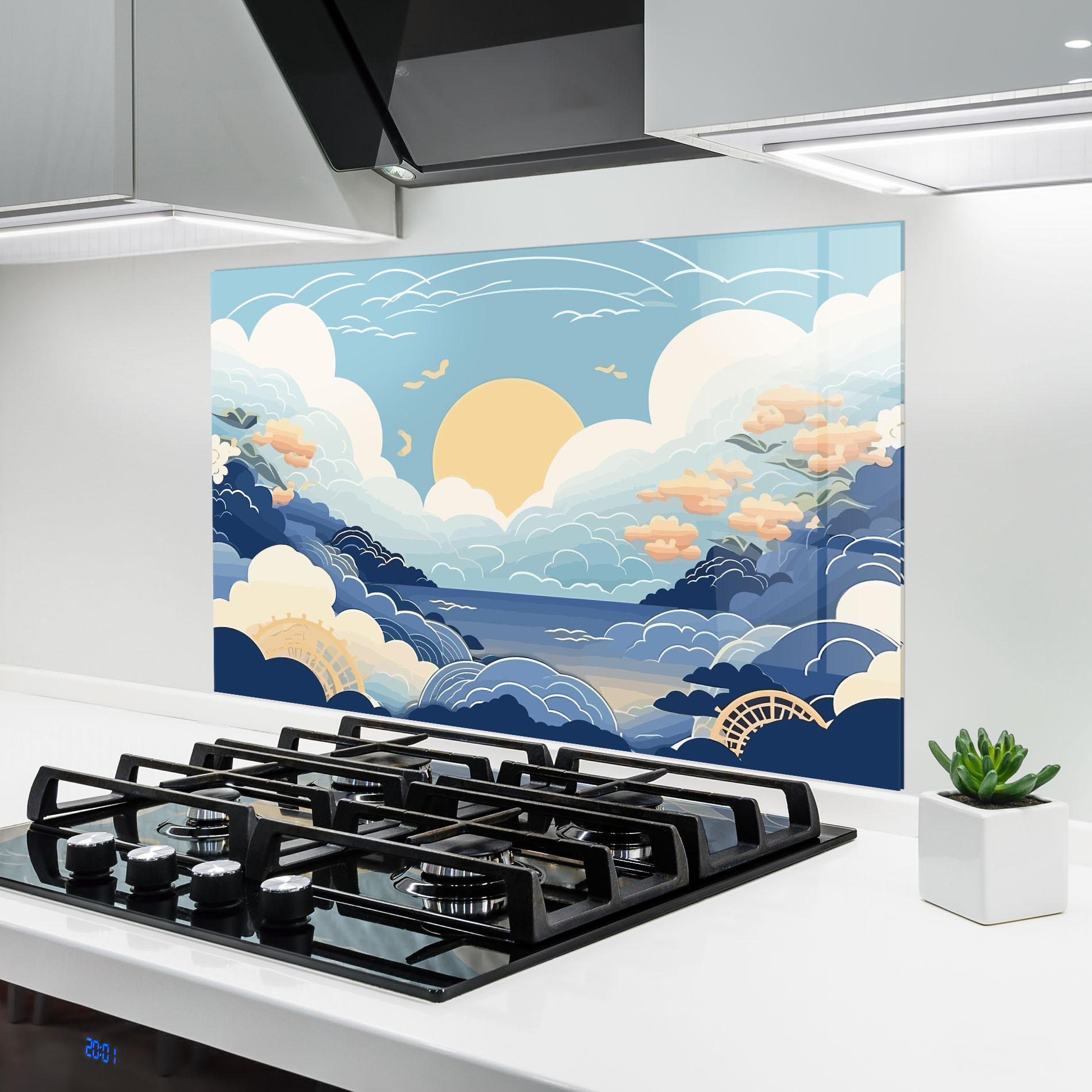 Panou Sticla Bucatarie Big White Clouds mockup 6