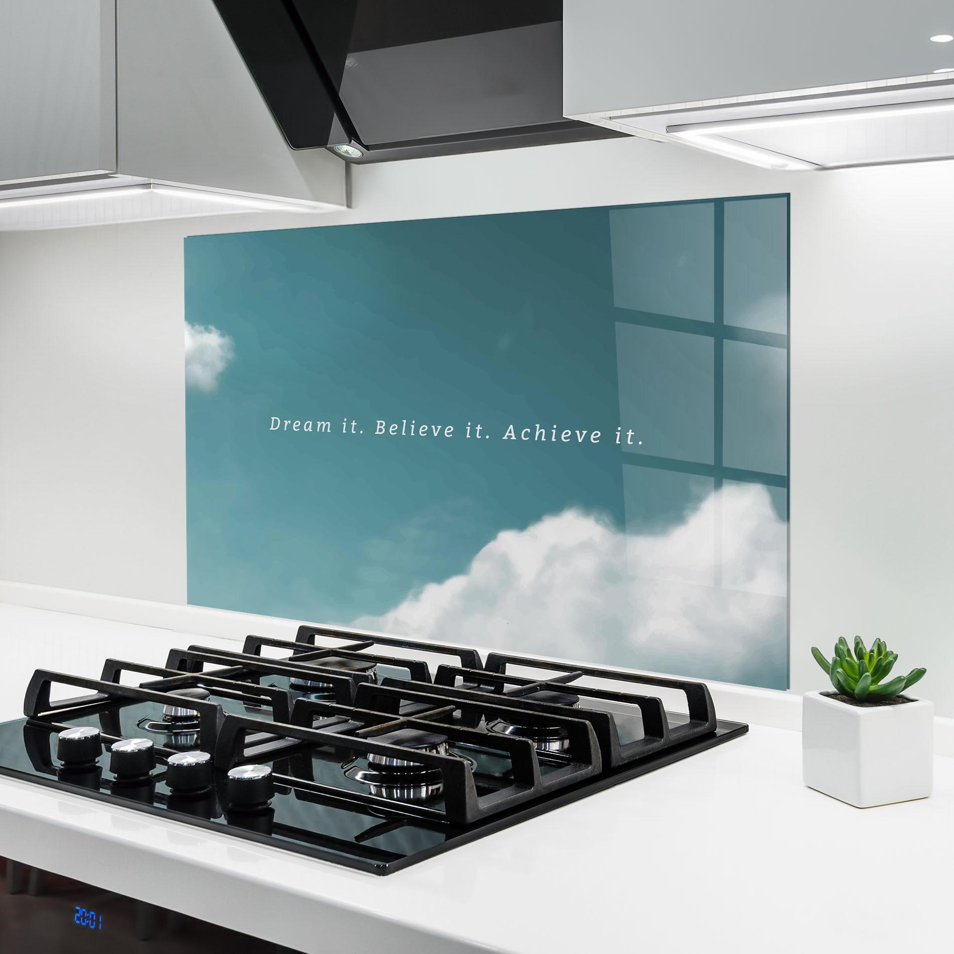 Panou Sticla Bucatarie Clouds Text Green mockup 6