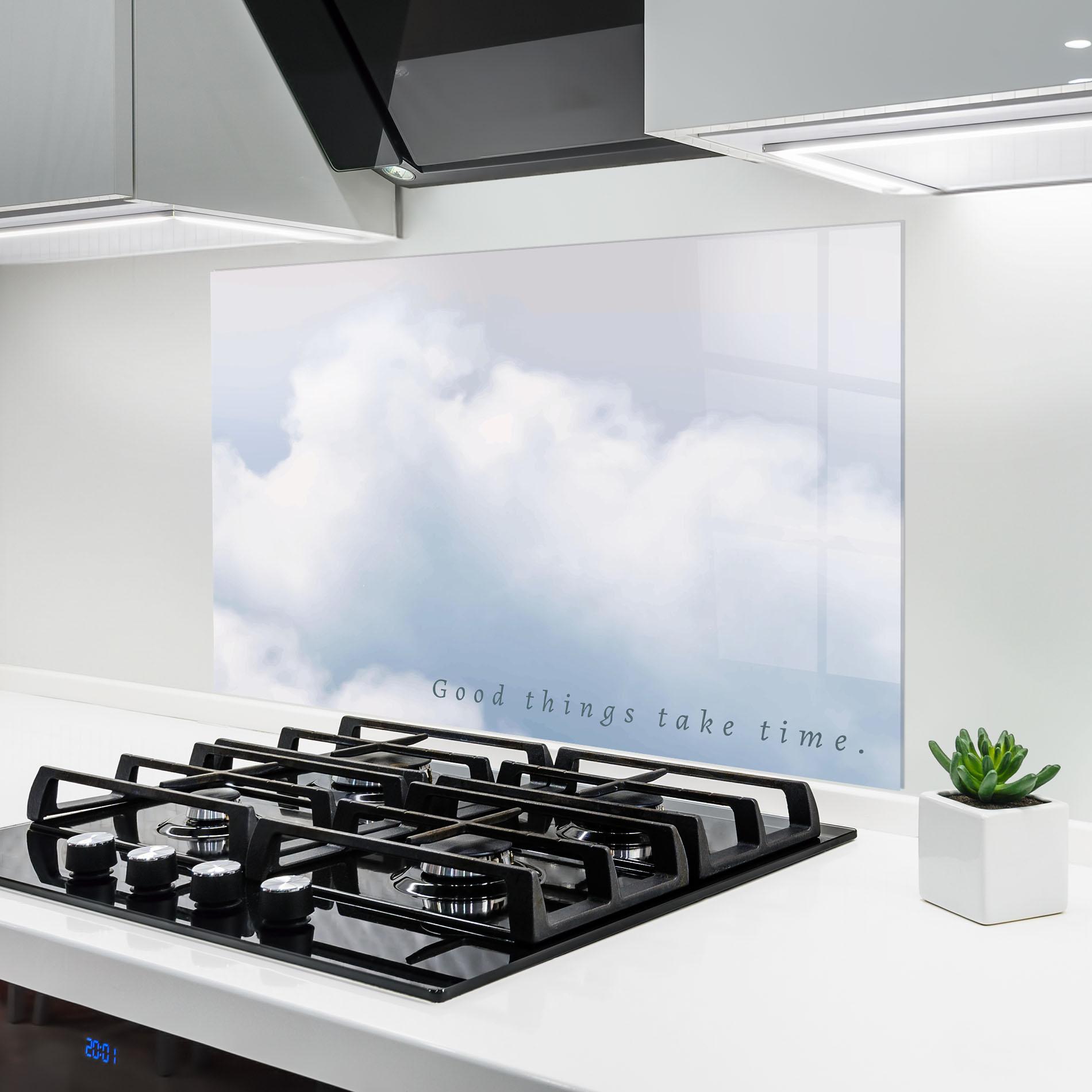 Panou Sticla Bucatarie Clouds Text White mockup 6