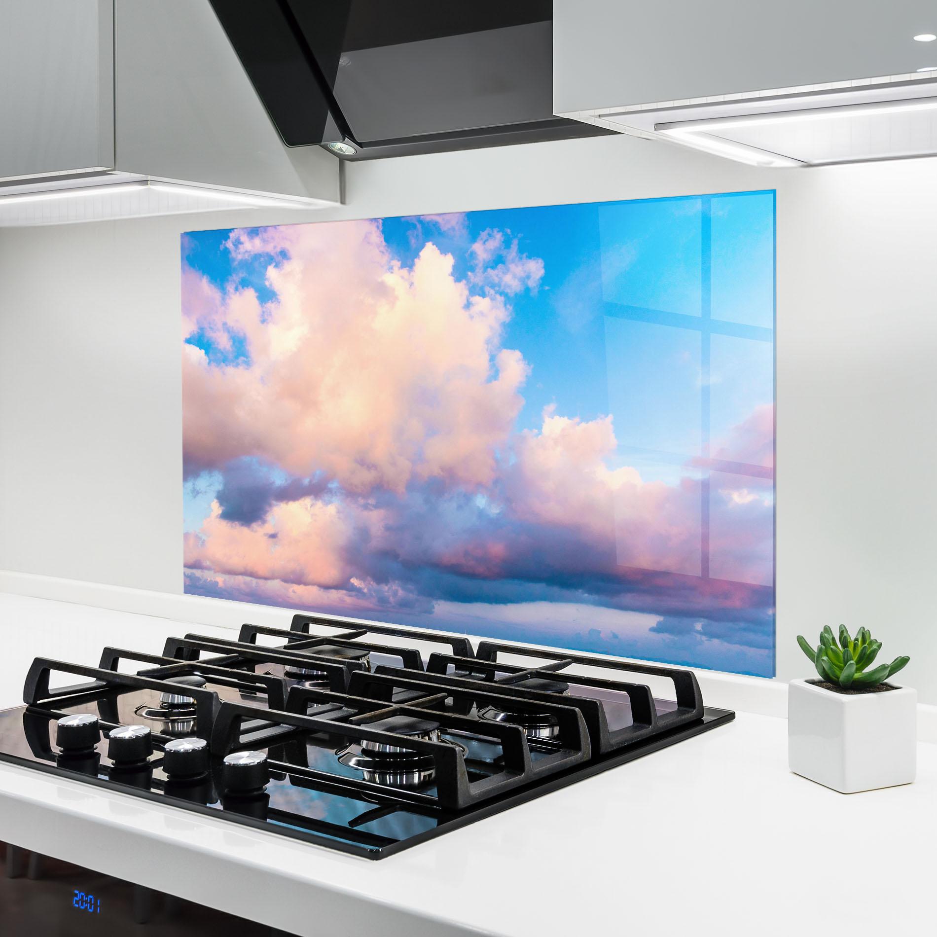 Panou Sticla Bucatarie Dreamy Pink Clouds mockup 6