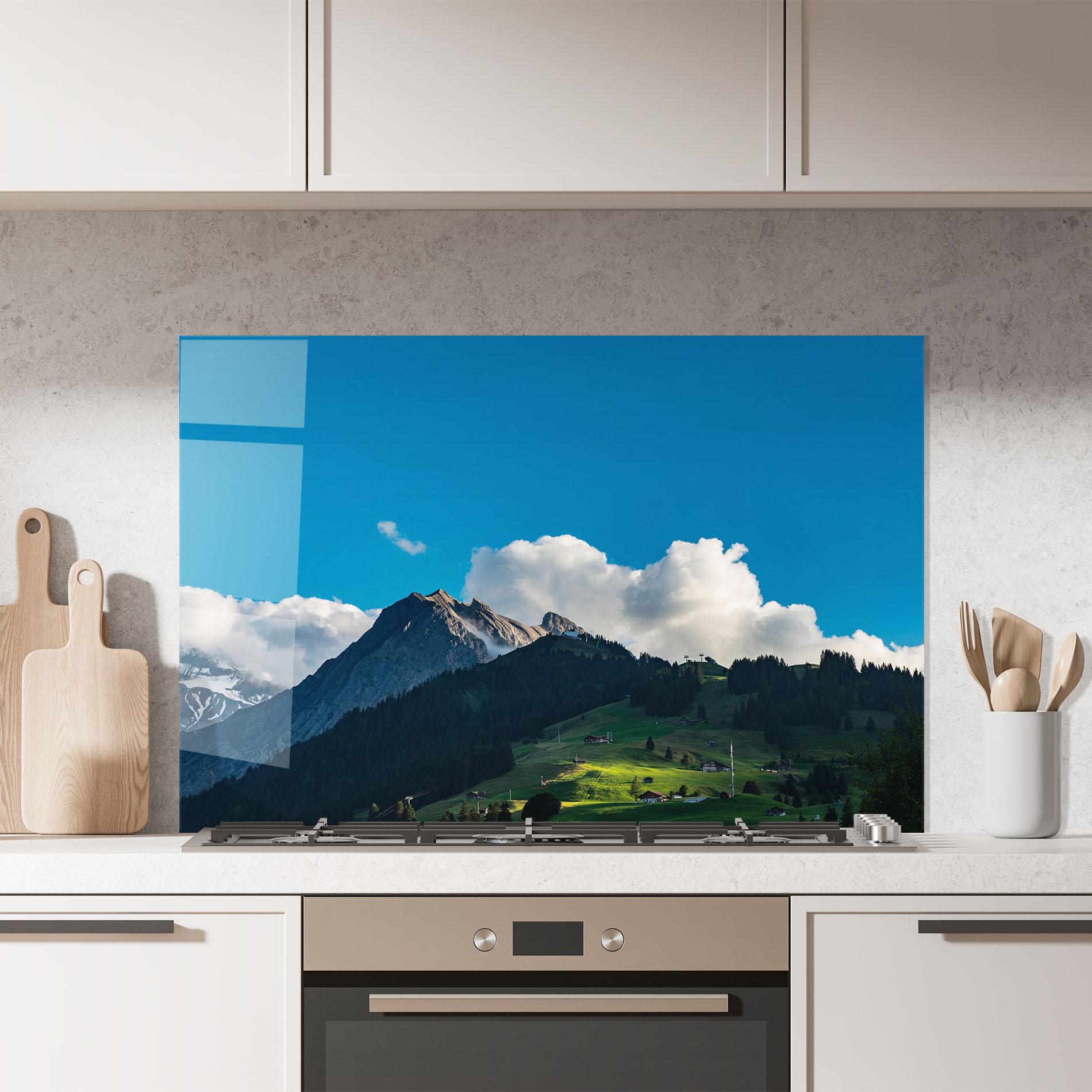 Panou Sticla Bucatarie Beautiful Mountain Cloud View mockup 7