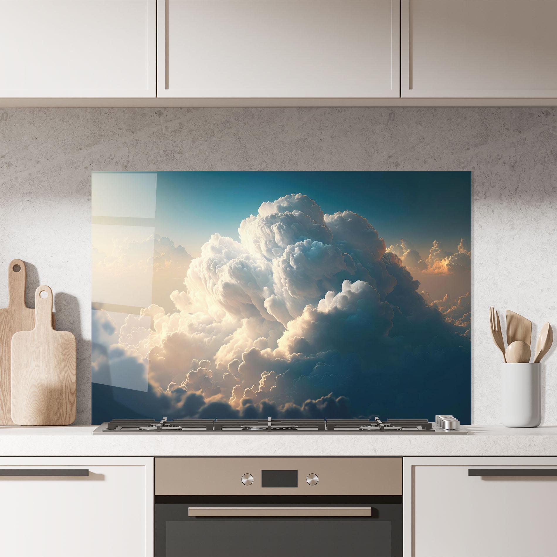 Panou Sticla Bucatarie Big Puffy Clouds mockup 7