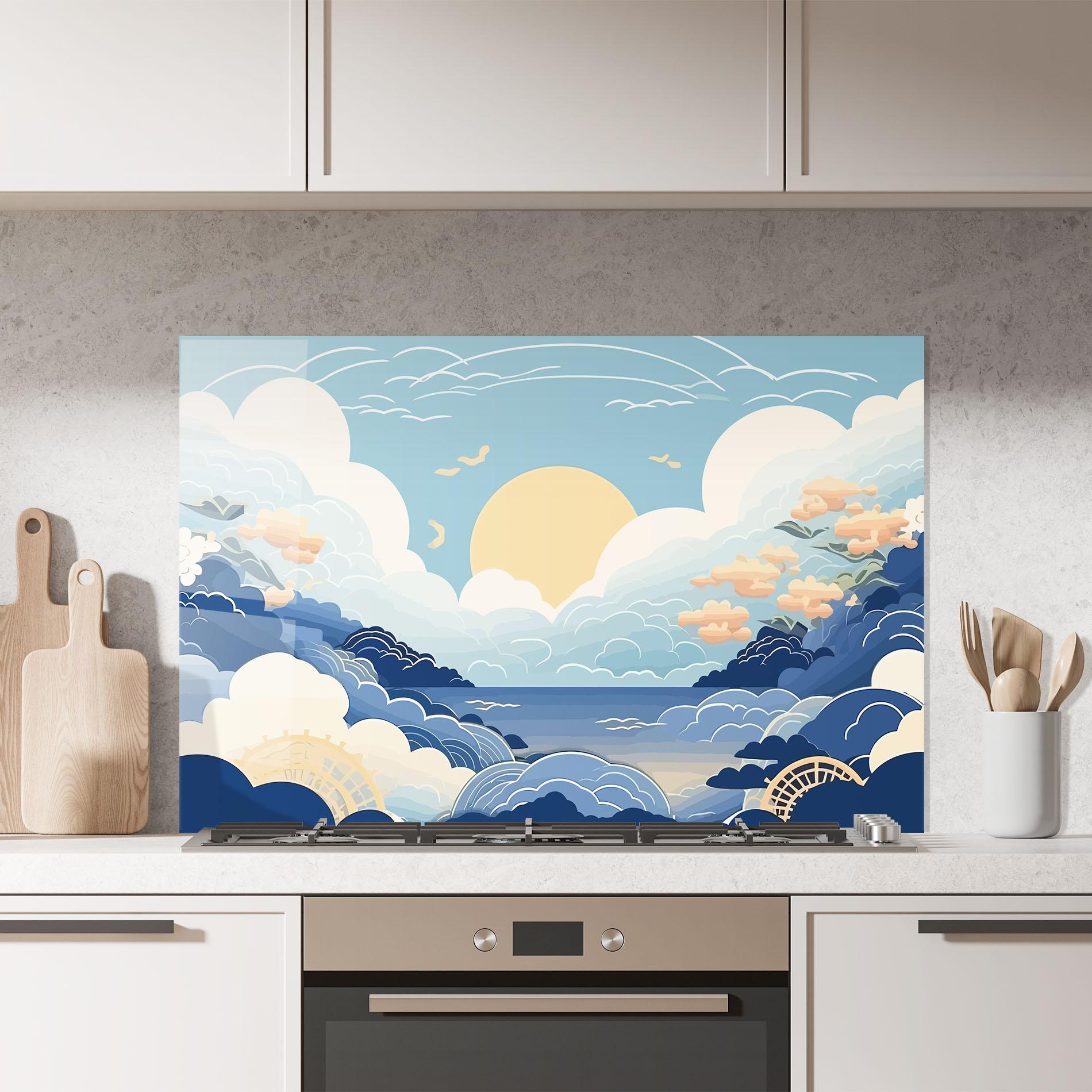 Panou Sticla Bucatarie Big White Clouds mockup 7