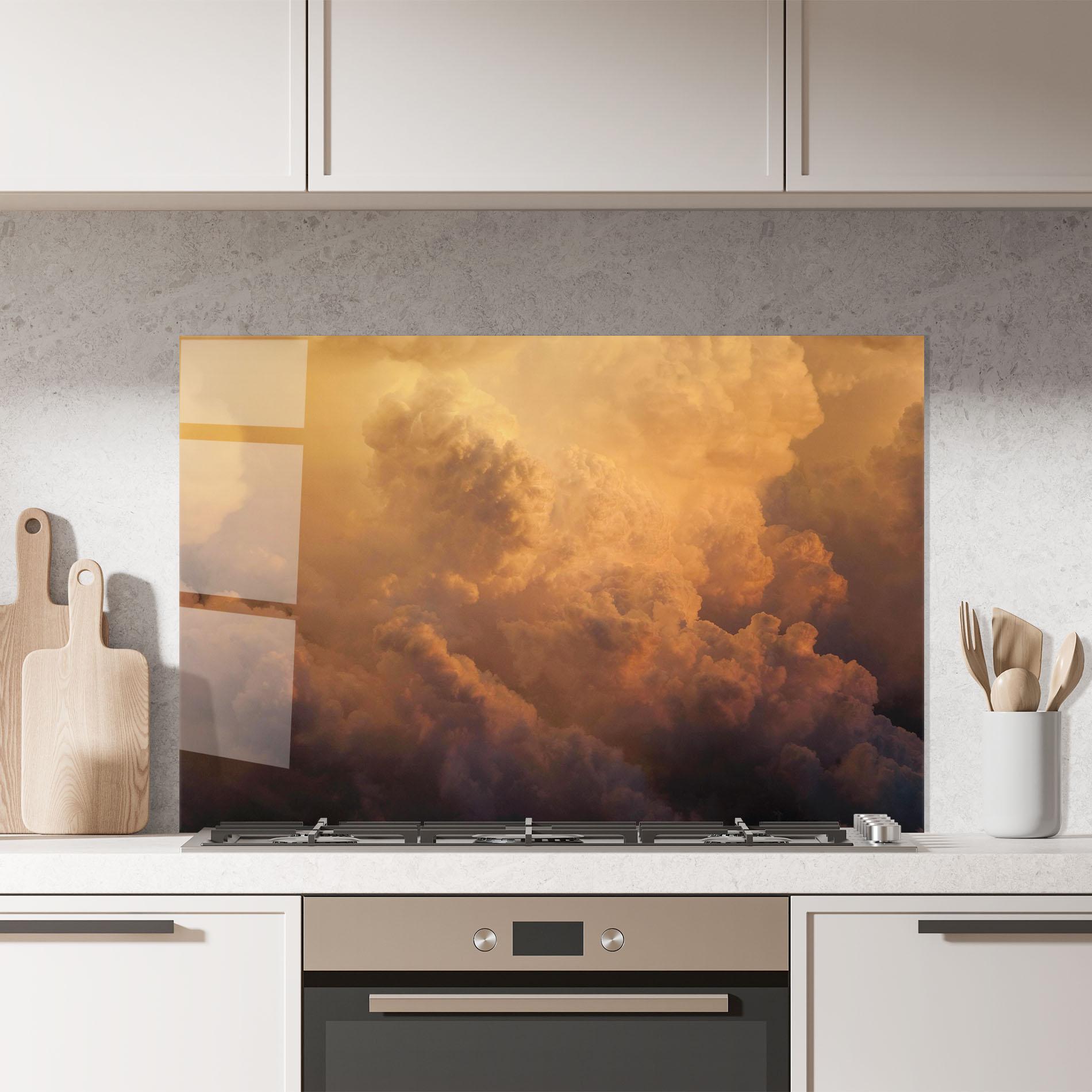 Panou Sticla Bucatarie Brown Orange Clouds mockup 7