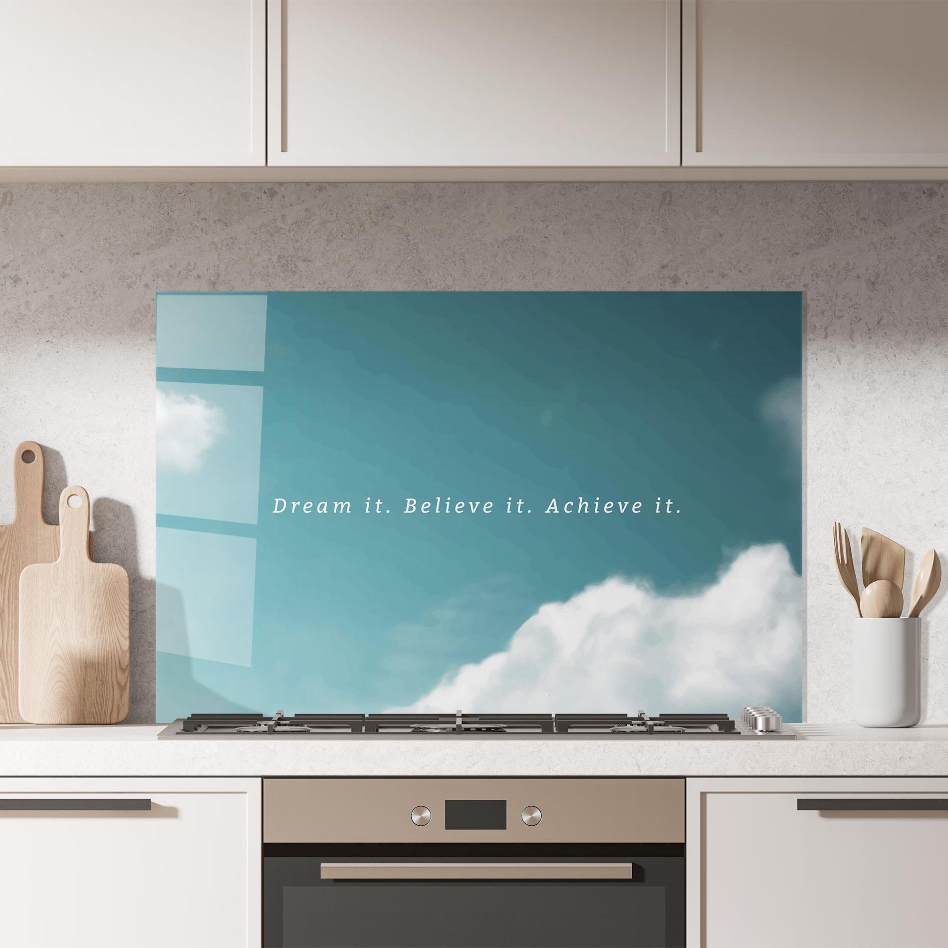 Panou Sticla Bucatarie Clouds Text Green mockup 7