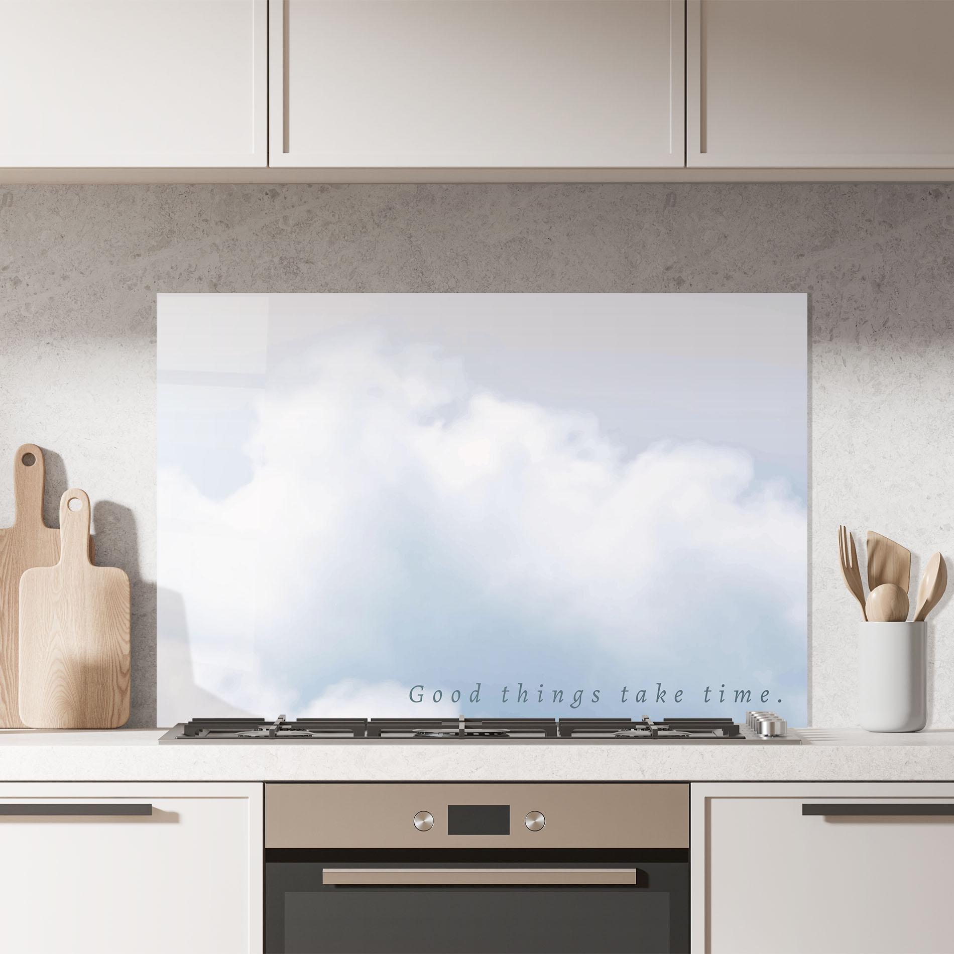 Panou Sticla Bucatarie Clouds Text White mockup 7