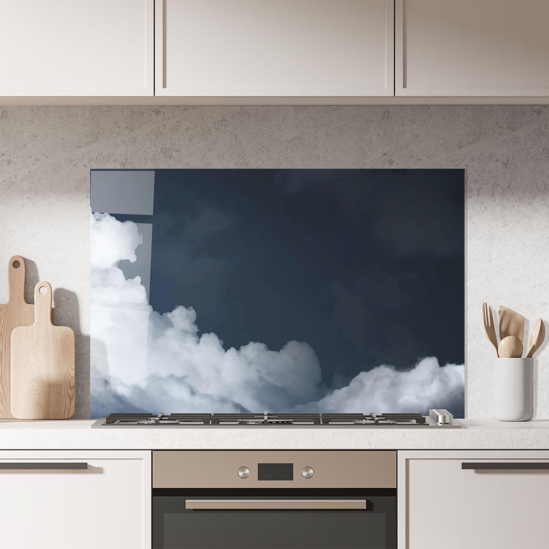 Panou Sticla Bucatarie Clouds Watercolor Black mockup 7