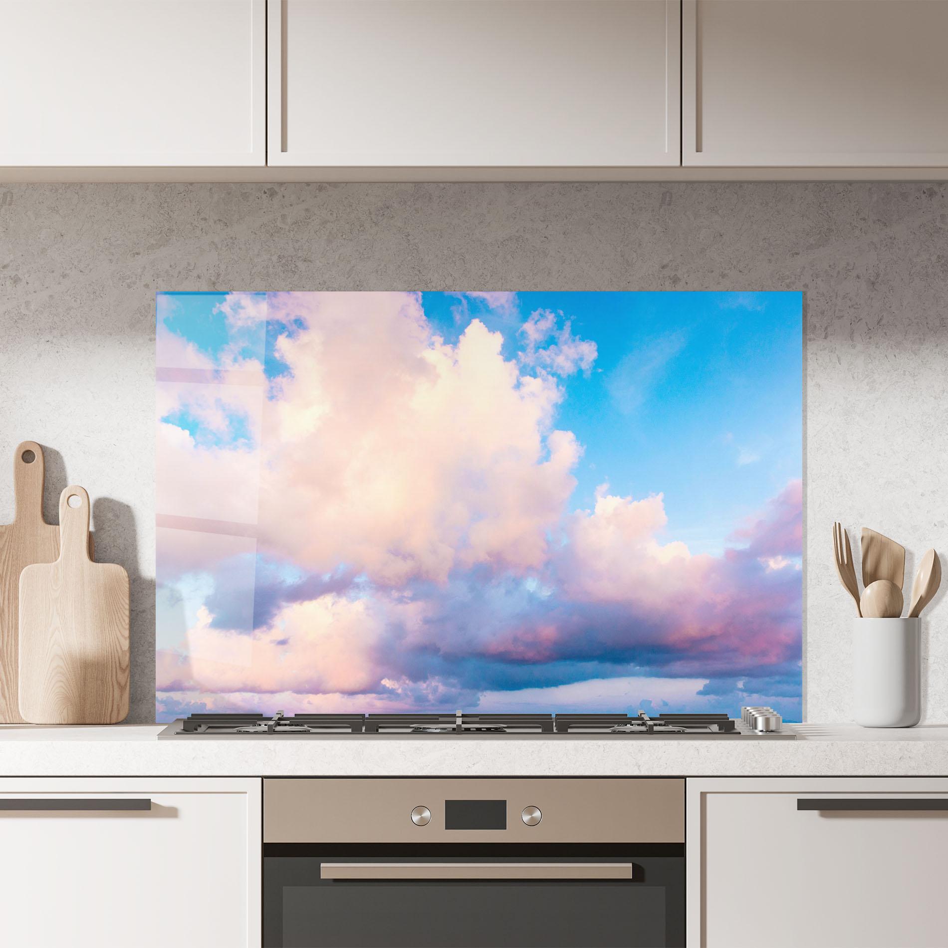 Panou Sticla Bucatarie Dreamy Pink Clouds mockup 7
