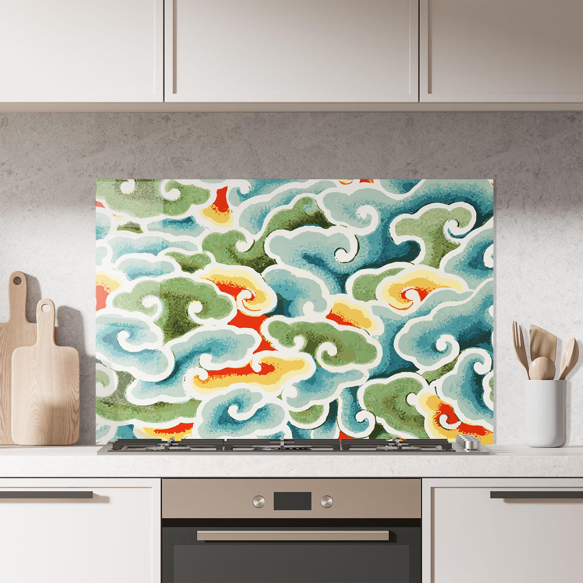 Panou Sticla Bucatarie Green Blue Clouds mockup 7