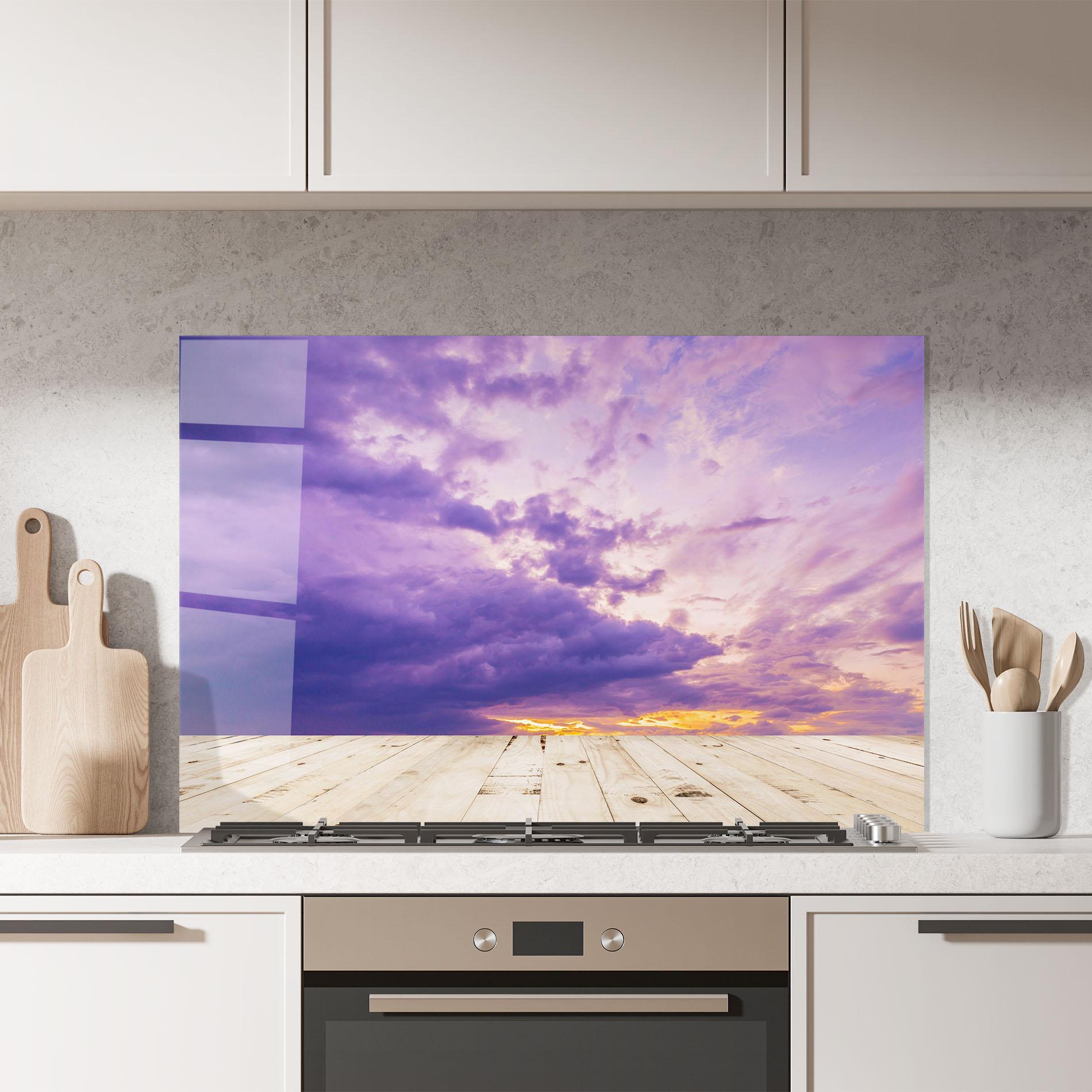 Panou Sticla Bucatarie Wood Table Clouds mockup 7