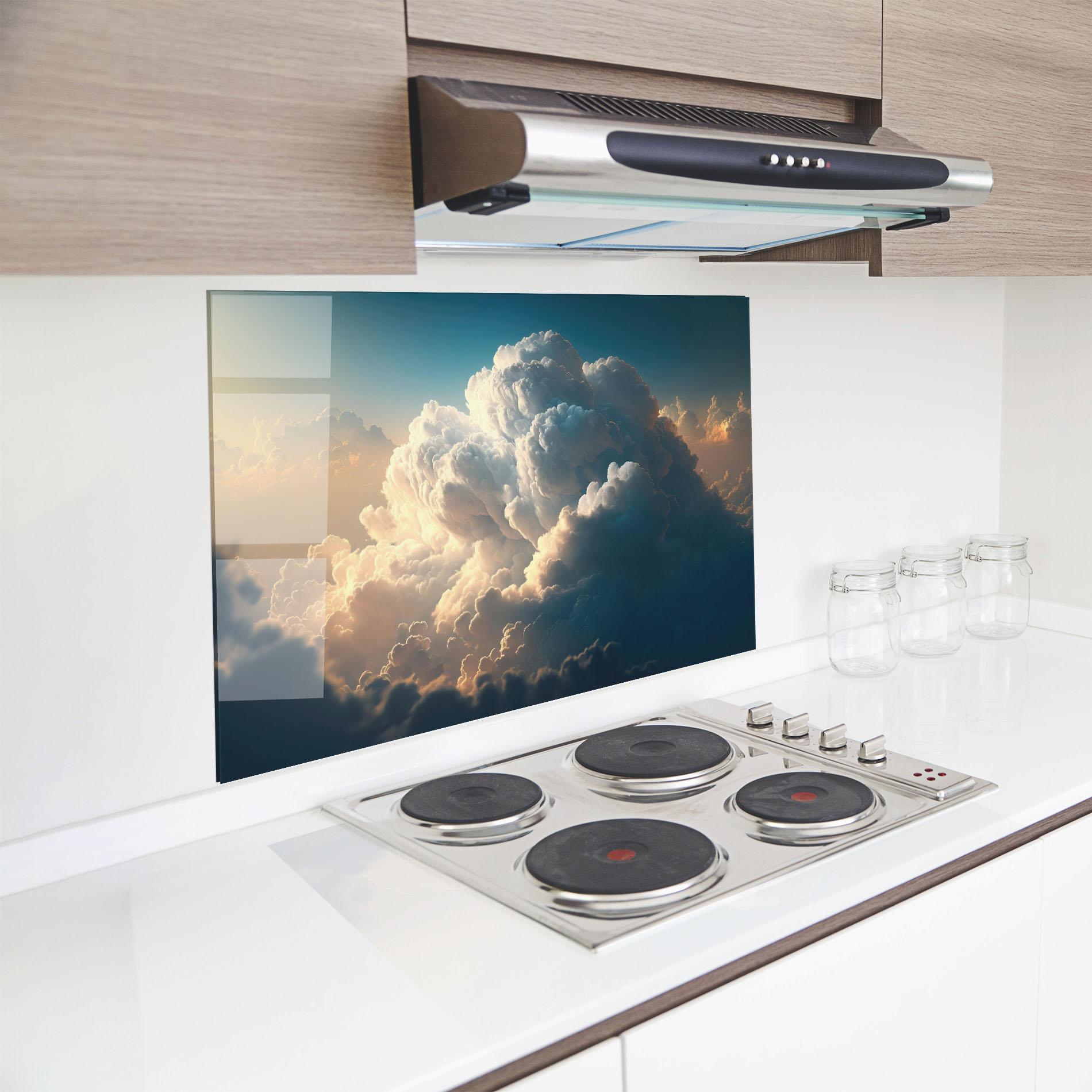 Panou Sticla Bucatarie Big Puffy Clouds mockup 8