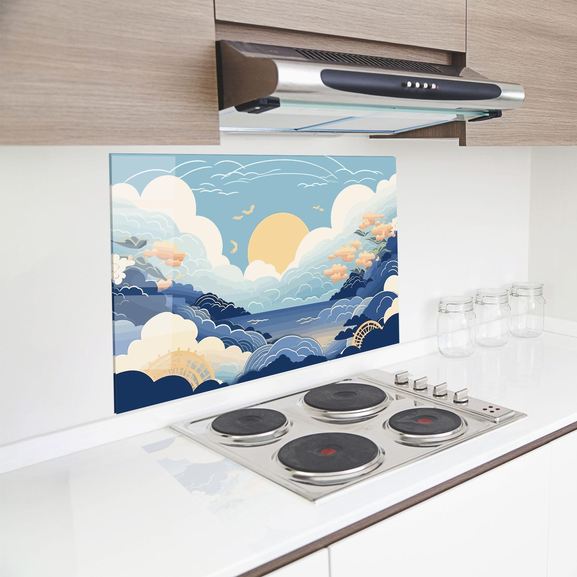 Panou Sticla Bucatarie Big White Clouds mockup 8