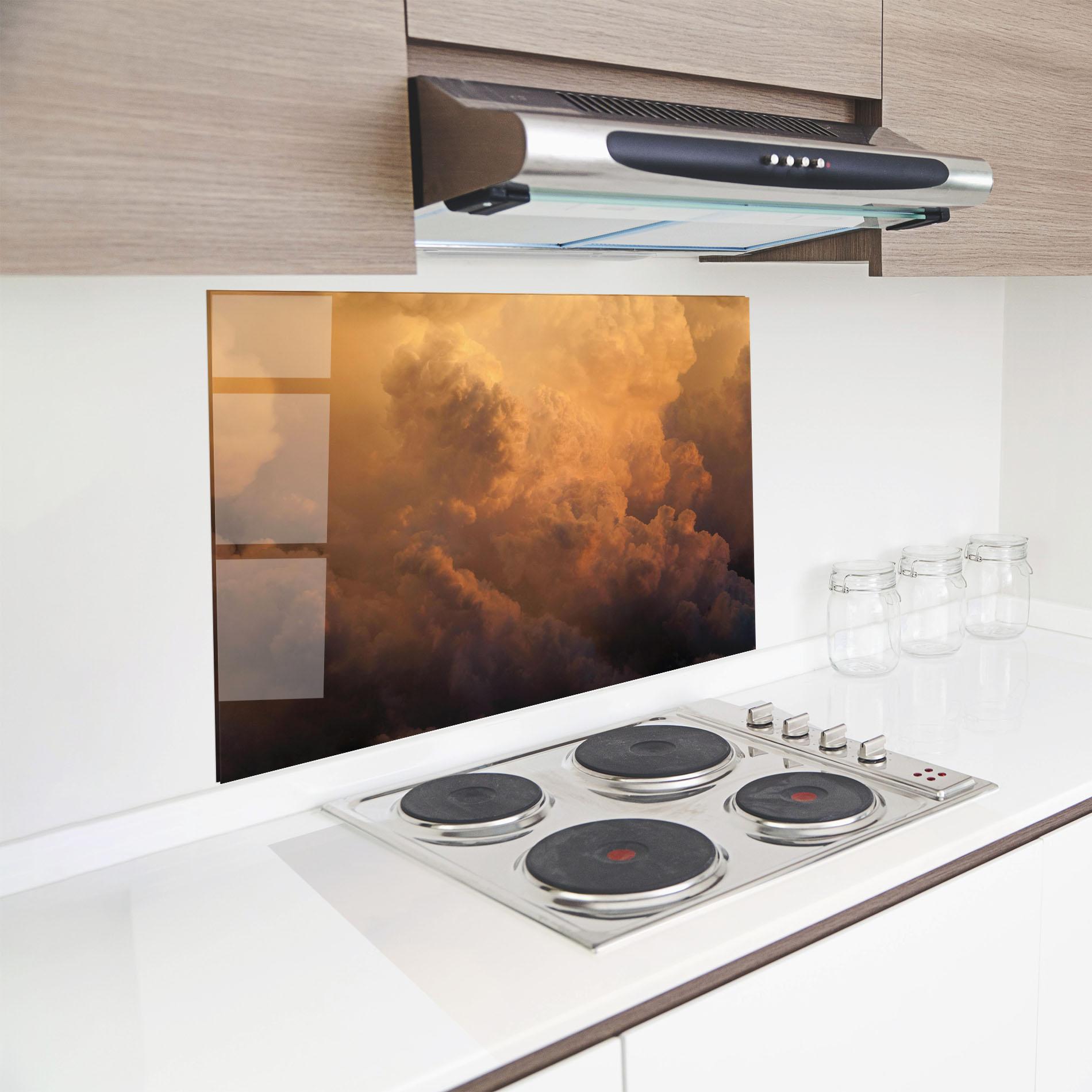Panou Sticla Bucatarie Brown Orange Clouds mockup 8