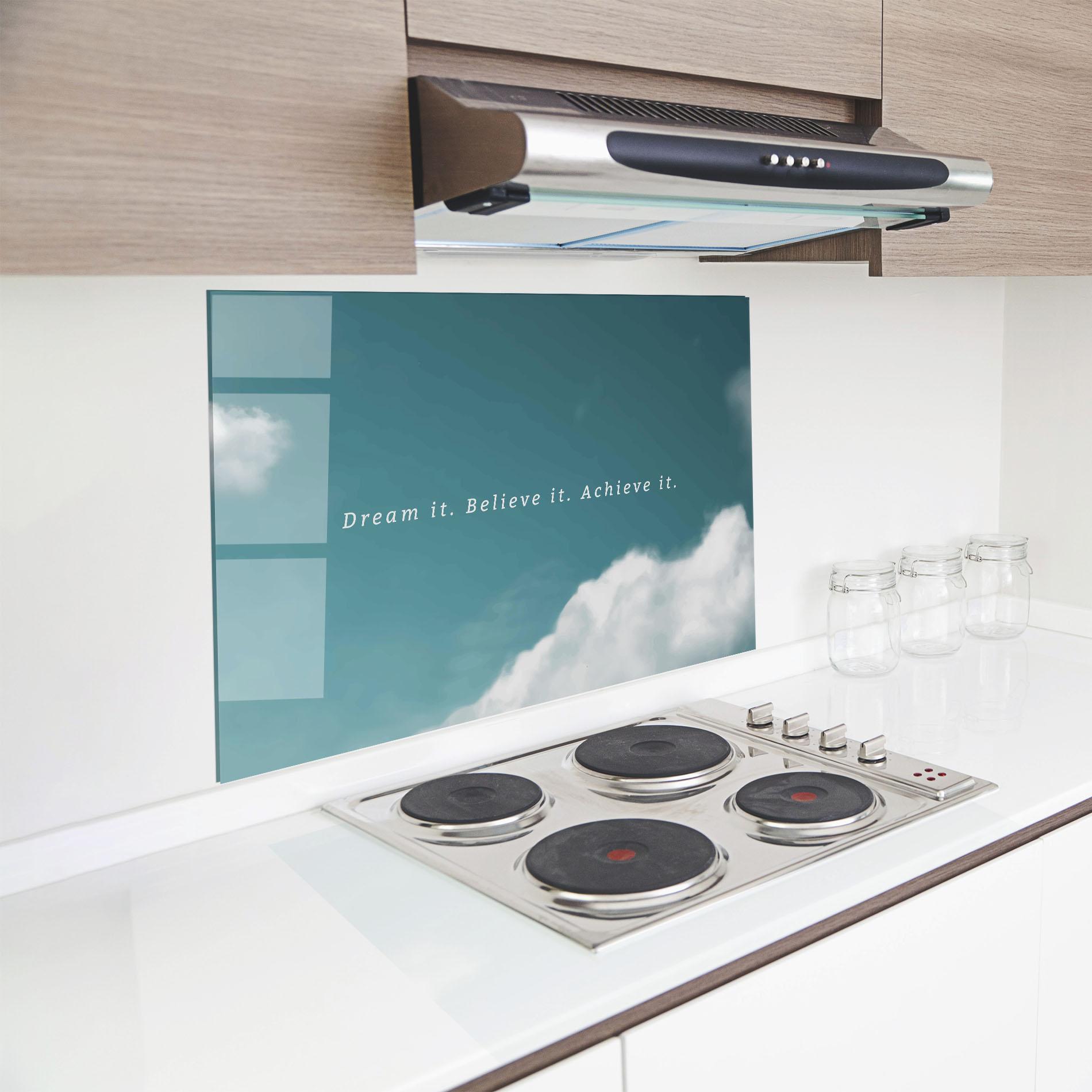 Panou Sticla Bucatarie Clouds Text Green mockup 8