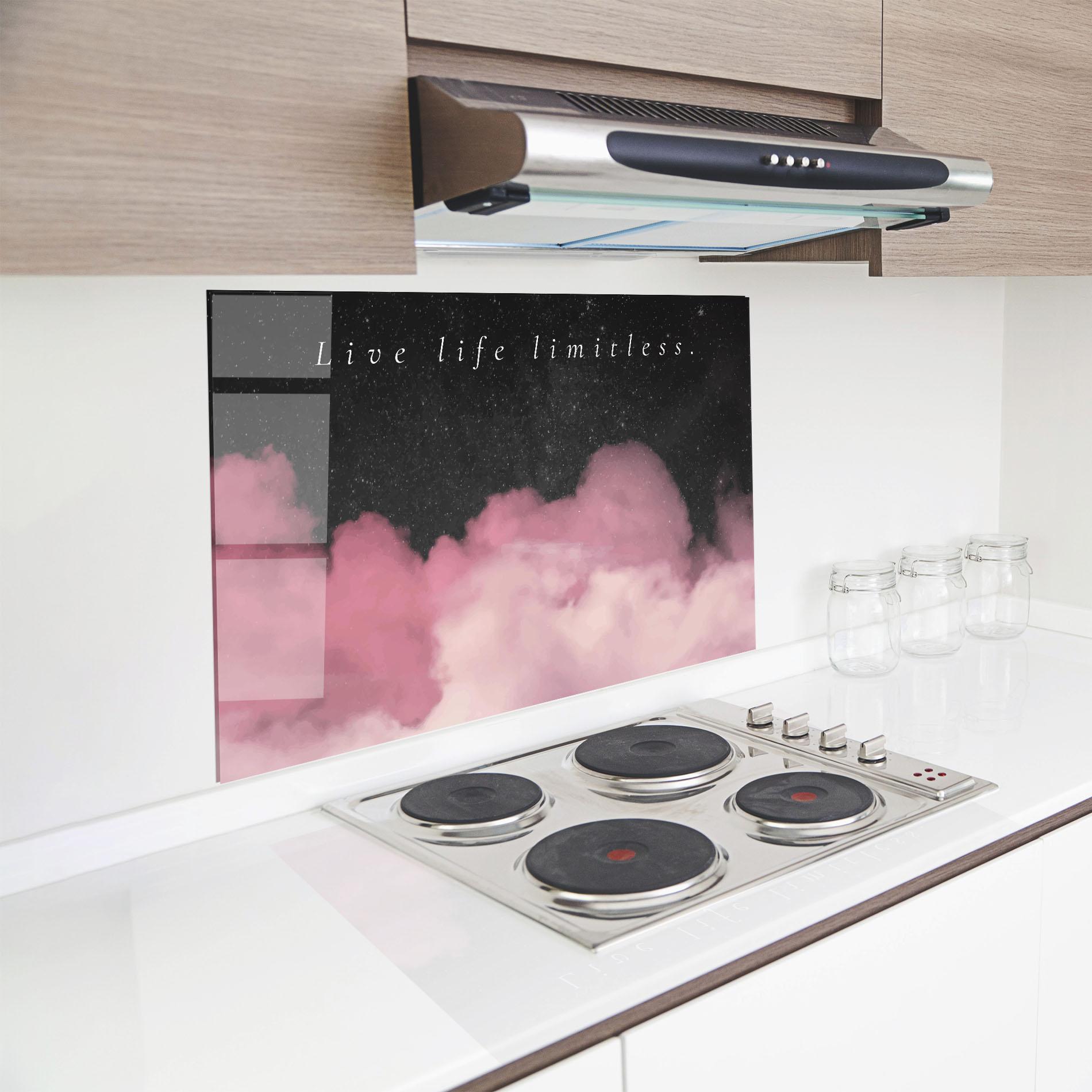 Panou Sticla Bucatarie Clouds Text Pink mockup 8