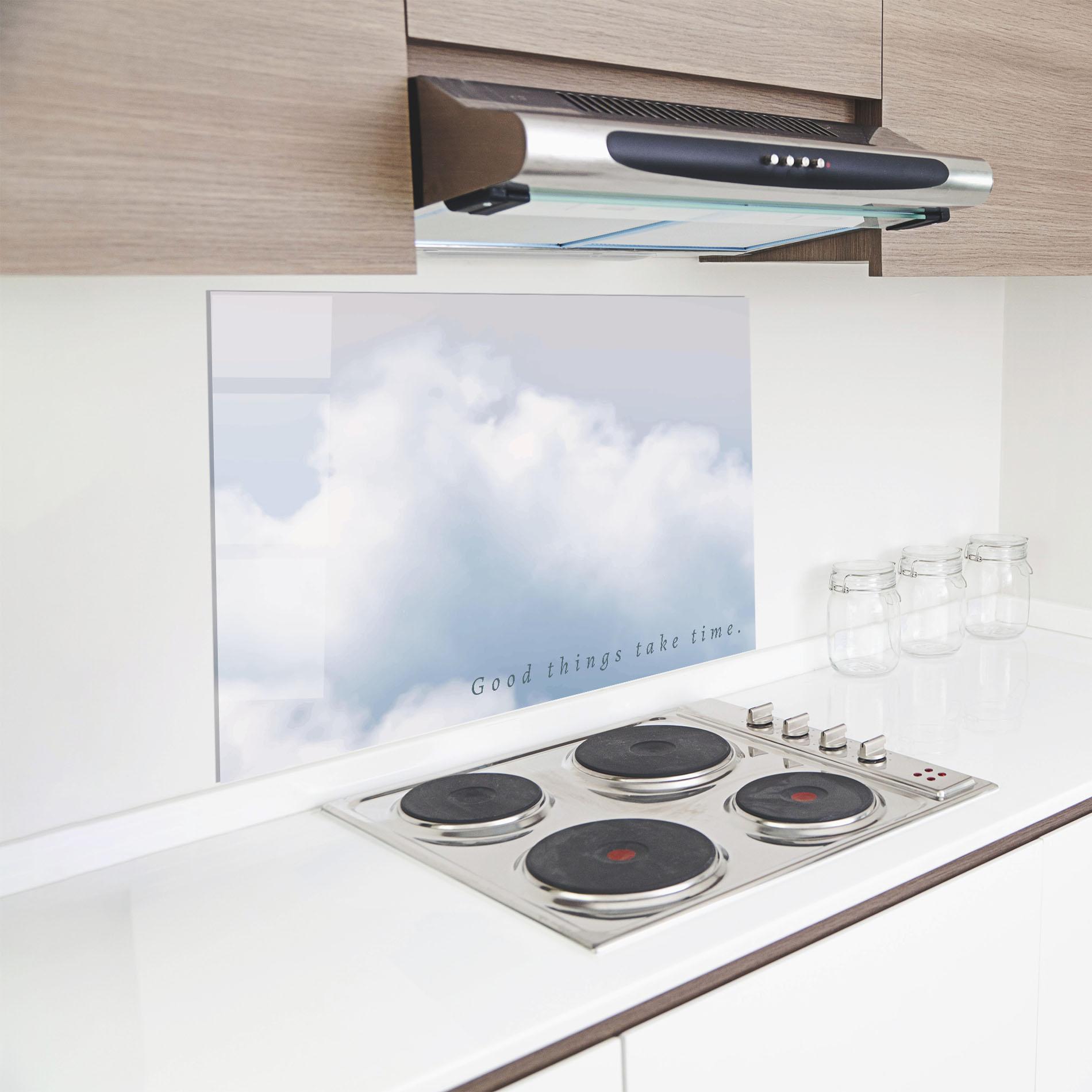 Panou Sticla Bucatarie Clouds Text White mockup 8