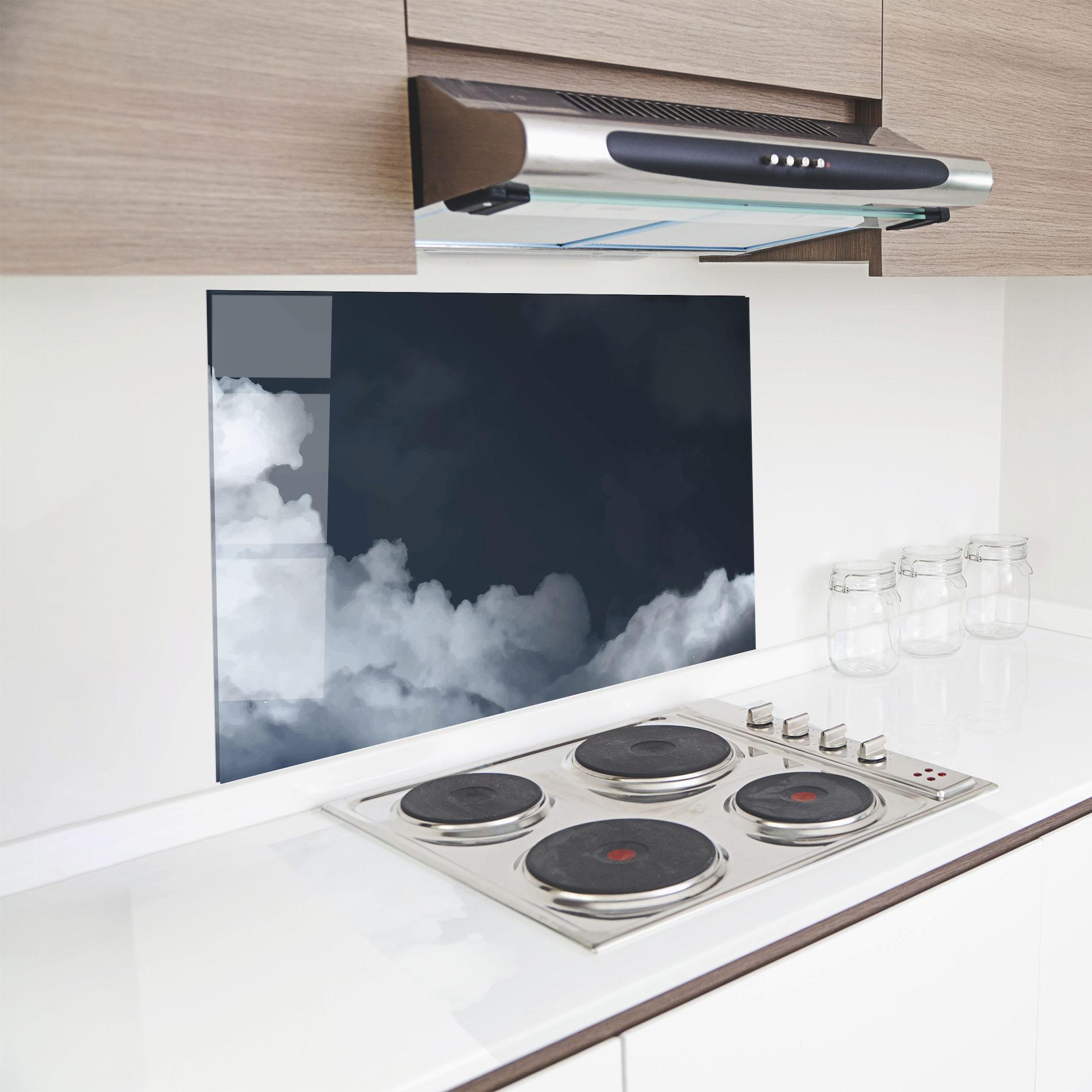 Panou Sticla Bucatarie Clouds Watercolor Black mockup 8