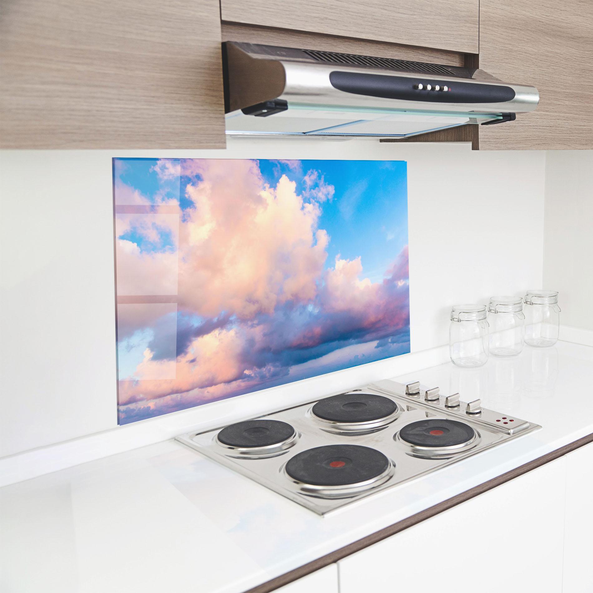 Panou Sticla Bucatarie Dreamy Pink Clouds mockup 8
