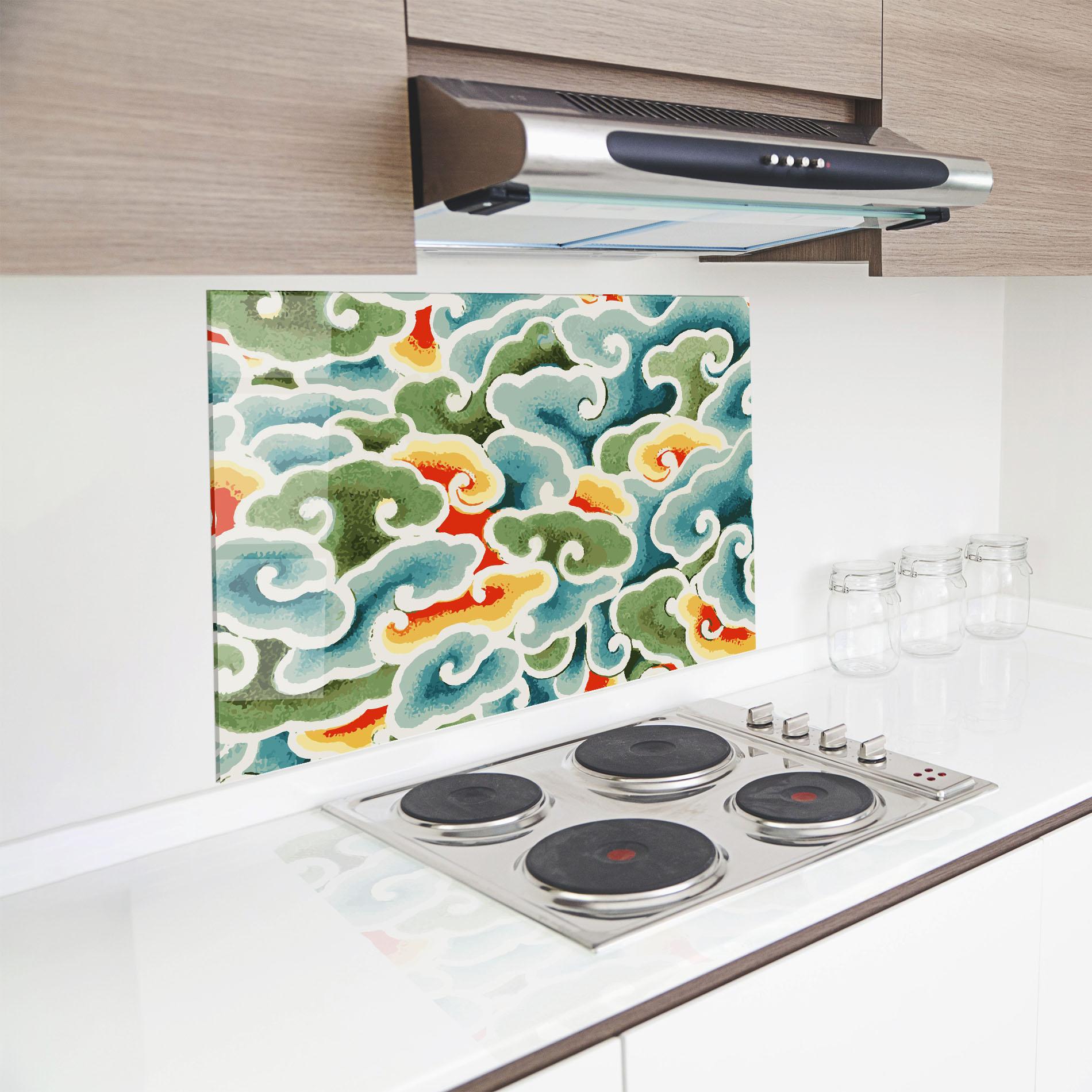 Panou Sticla Bucatarie Green Blue Clouds mockup 8