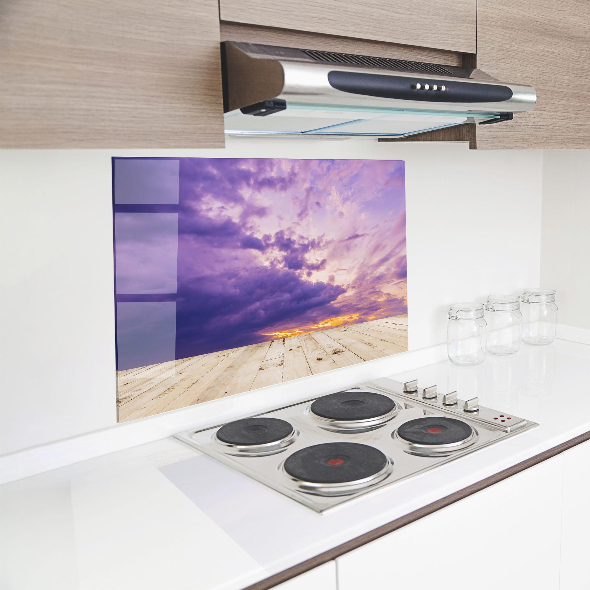 Panou Sticla Bucatarie Wood Table Clouds mockup 8