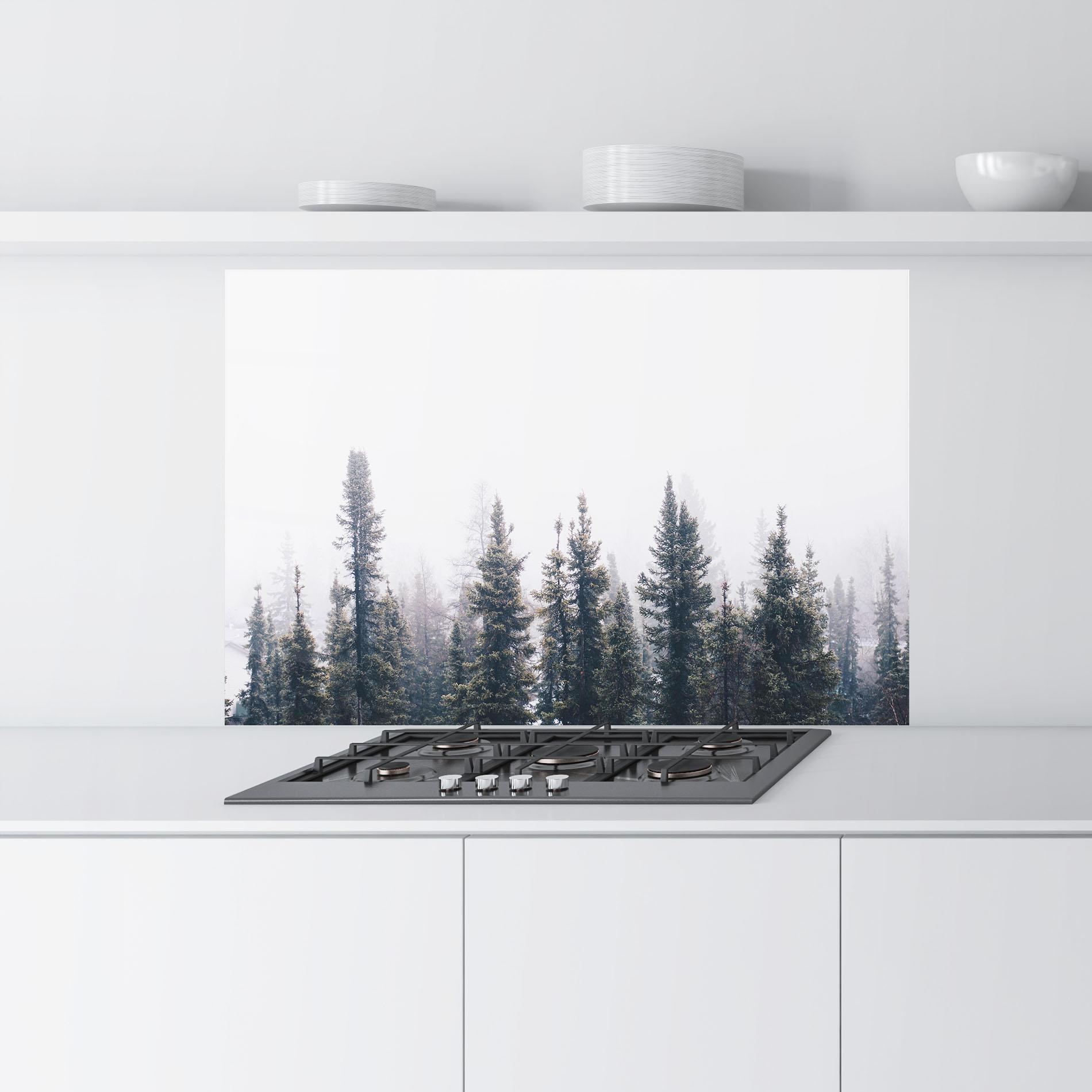 Panou Sticla Bucatarie Grey Foggy Trees mockup 9