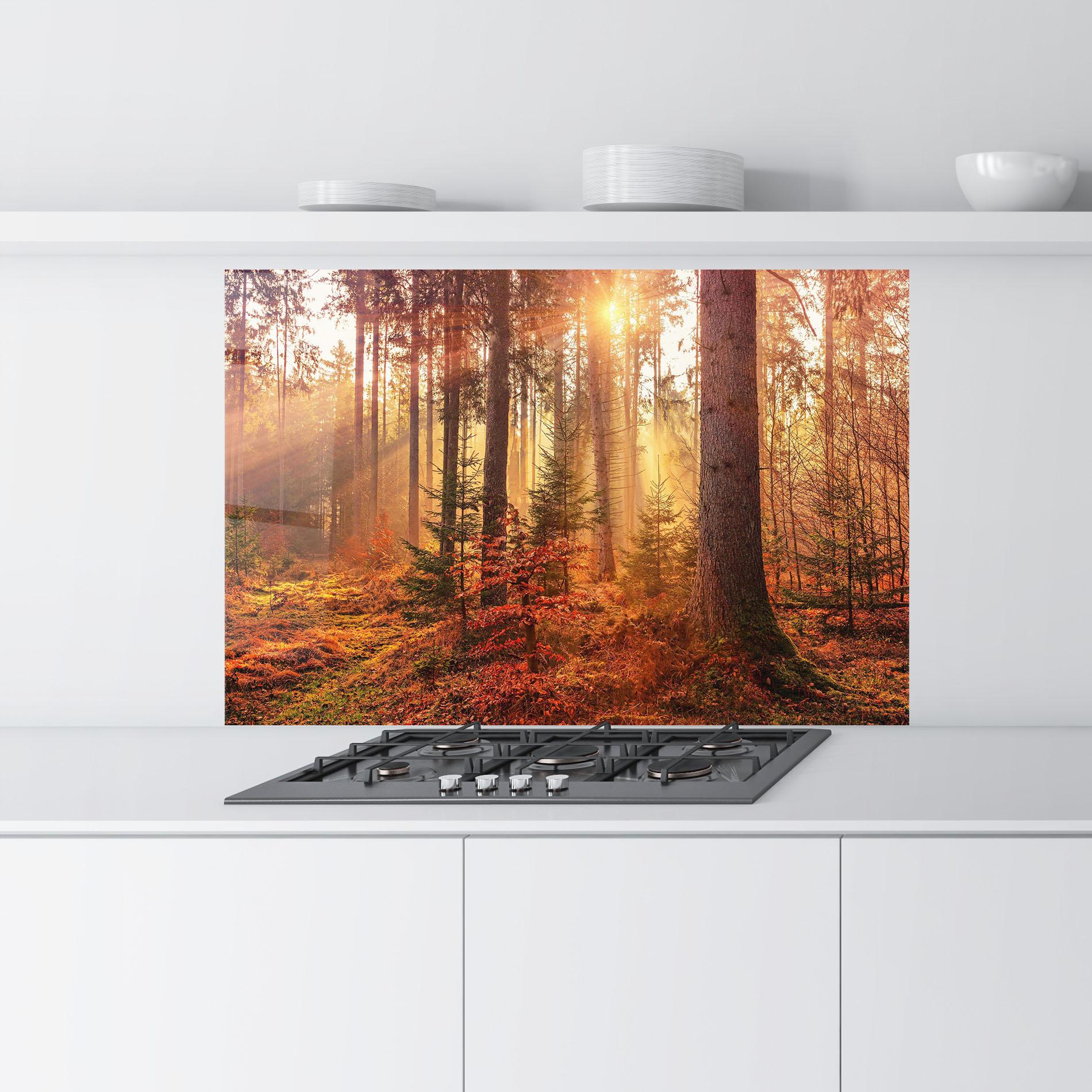 Panou Sticla Bucatarie Orange Light Forest mockup 9