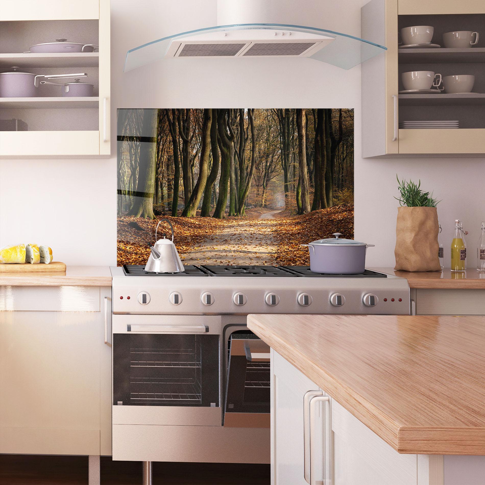 Panou Sticla Bucatarie Autumn Path Forest mockup 1