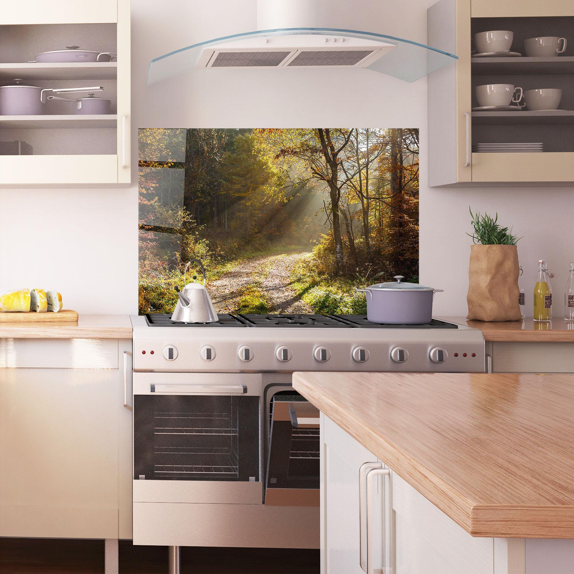 Panou Sticla Bucatarie Autumn Trees Sun mockup 1