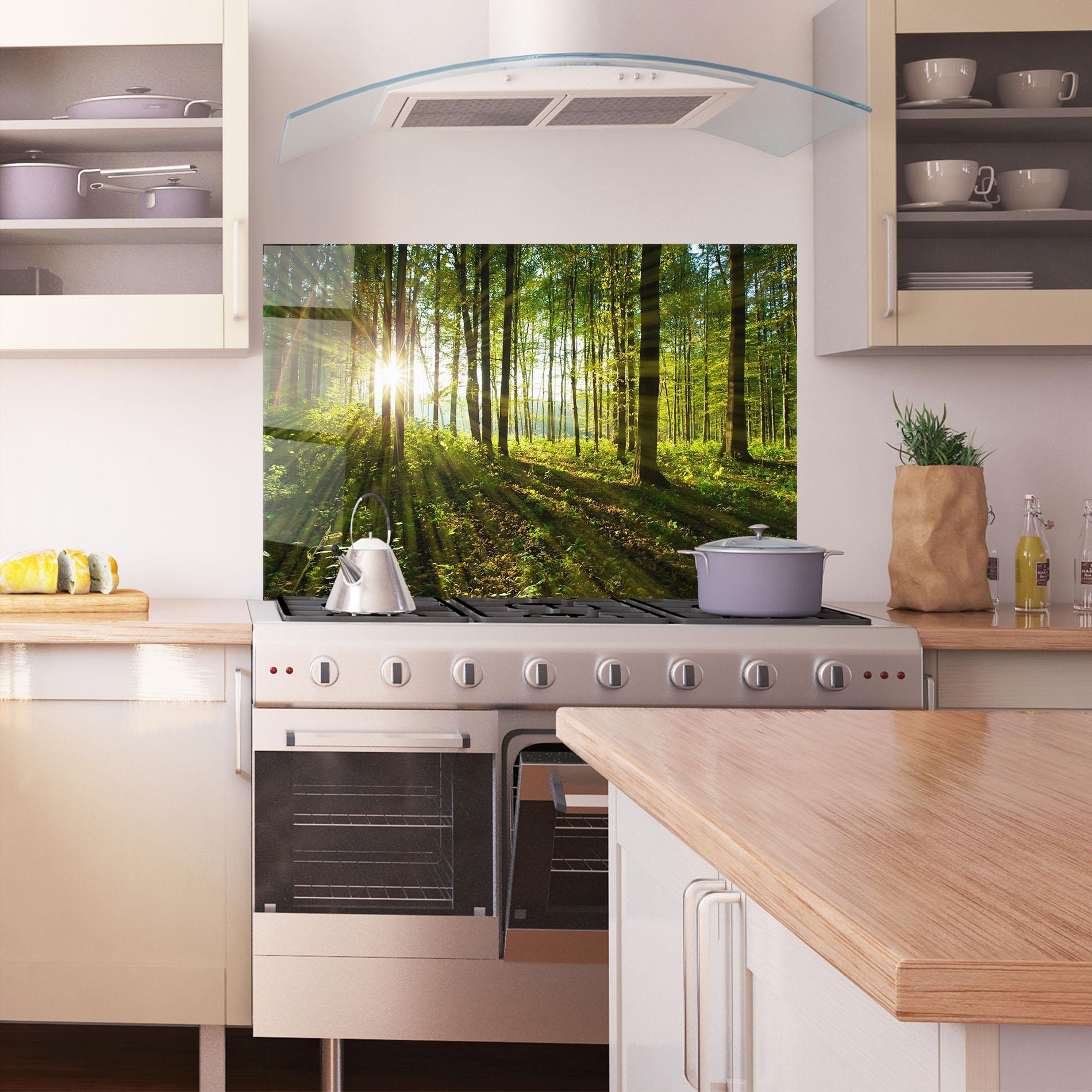 Panou Sticla Bucatarie Green Light Forest mockup 1