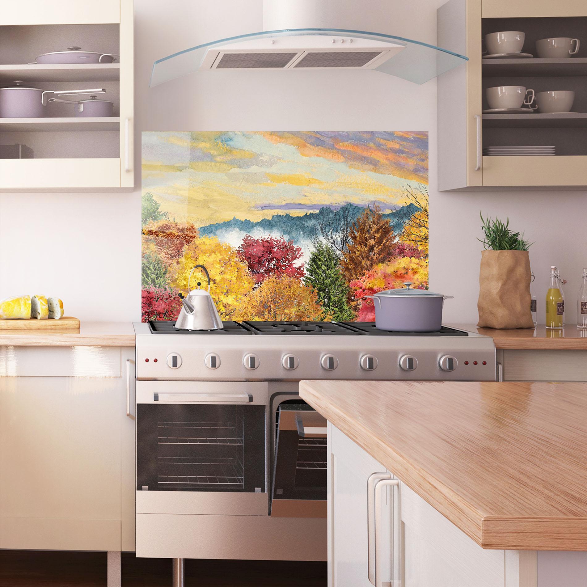 Panou Sticla Bucatarie Mix Color Trees mockup 1