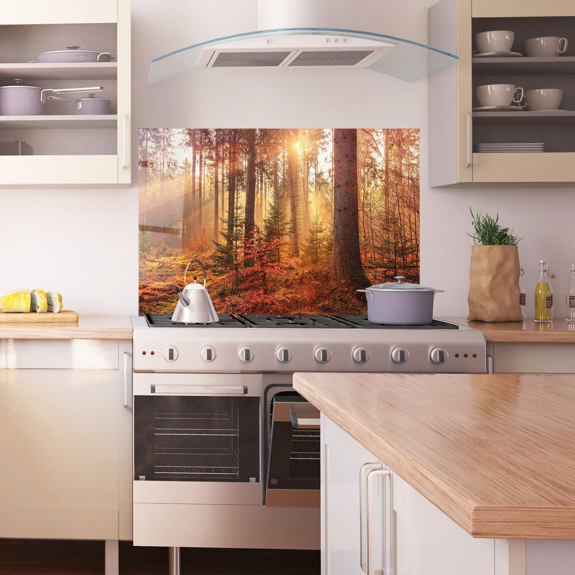 Panou Sticla Bucatarie Orange Light Forest mockup 1