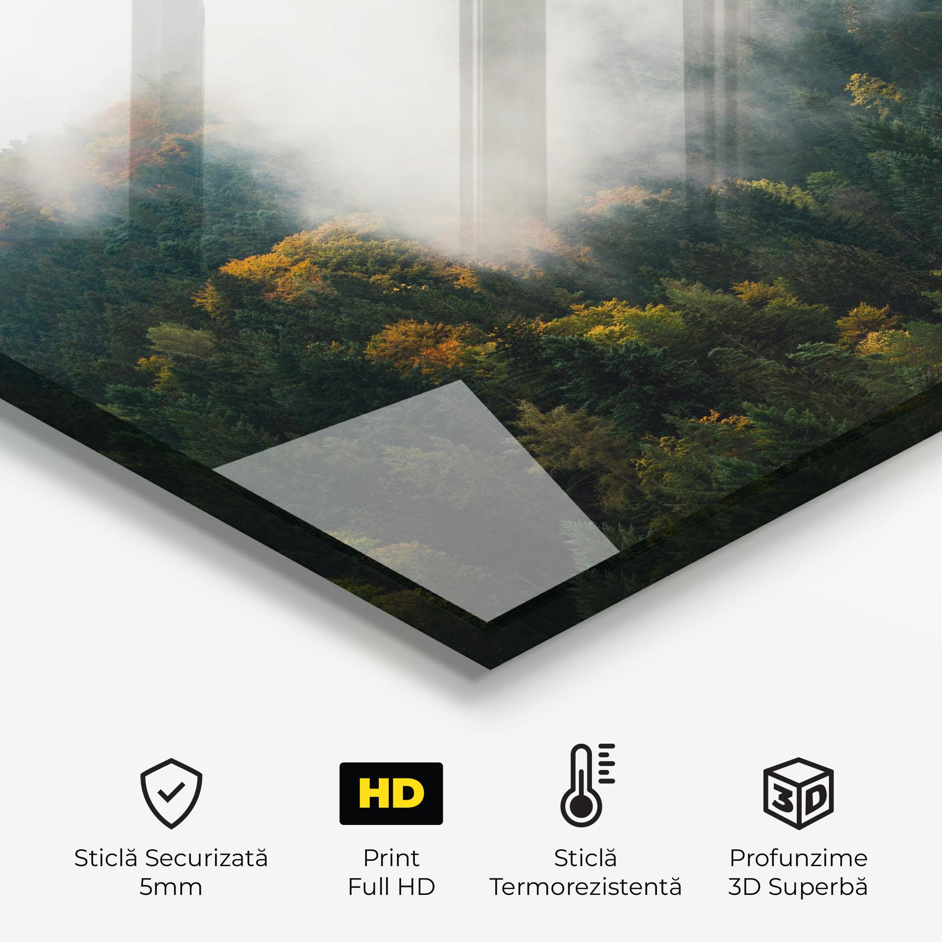Panou Sticla Bucatarie Foggy Tree Forest mockup 2