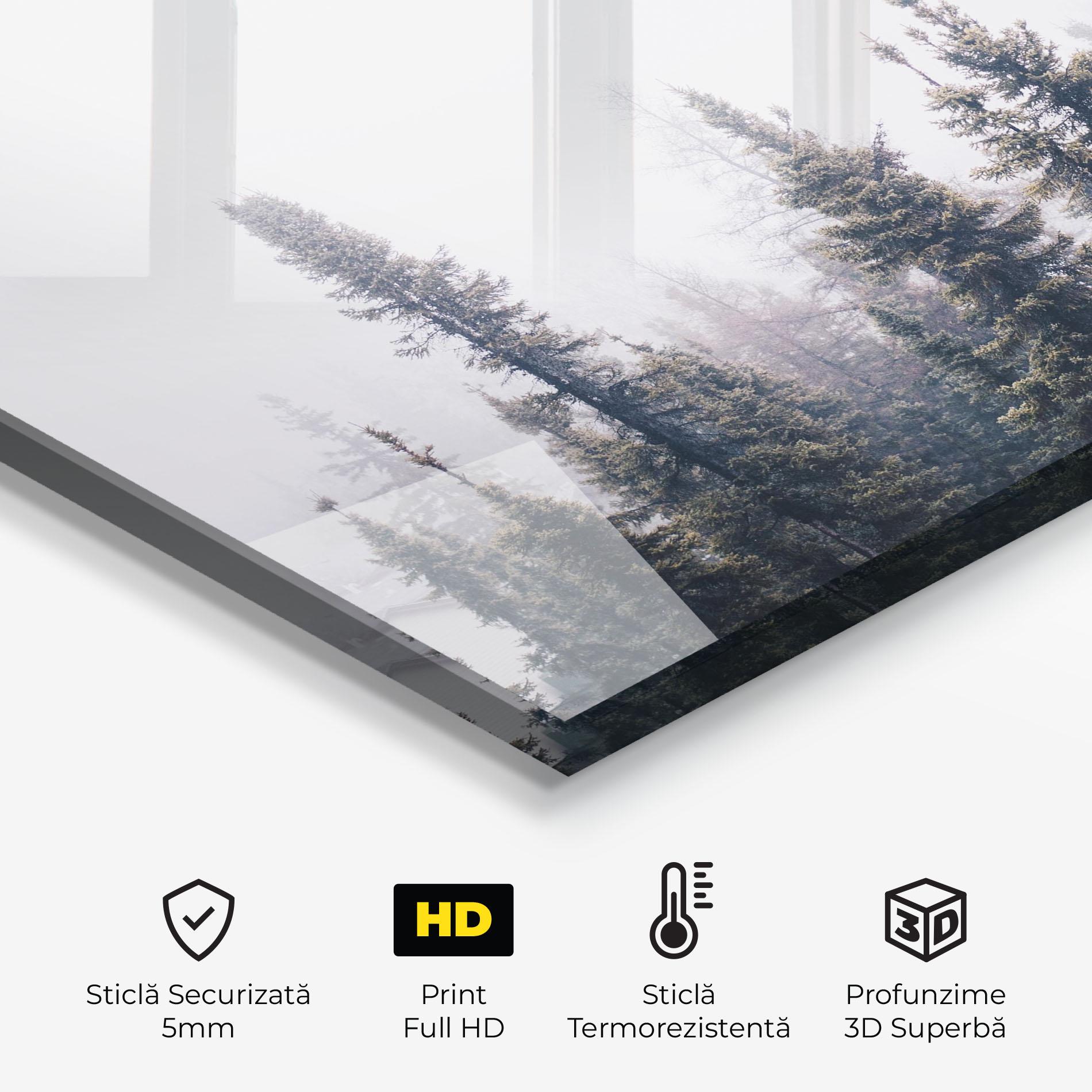 Panou Sticla Bucatarie Grey Foggy Trees mockup 2