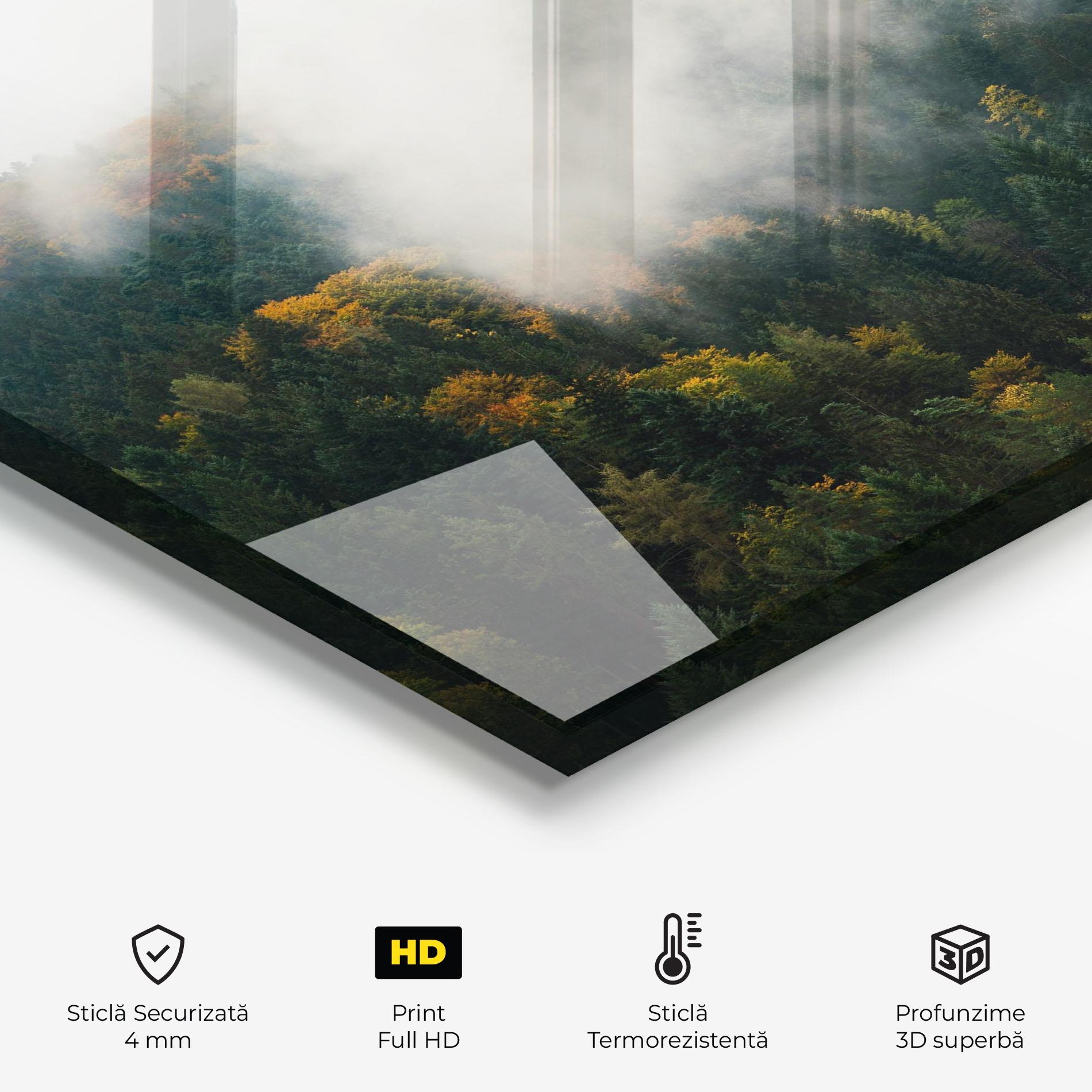 Panou Sticla Bucatarie Foggy Tree Forest mockup 2