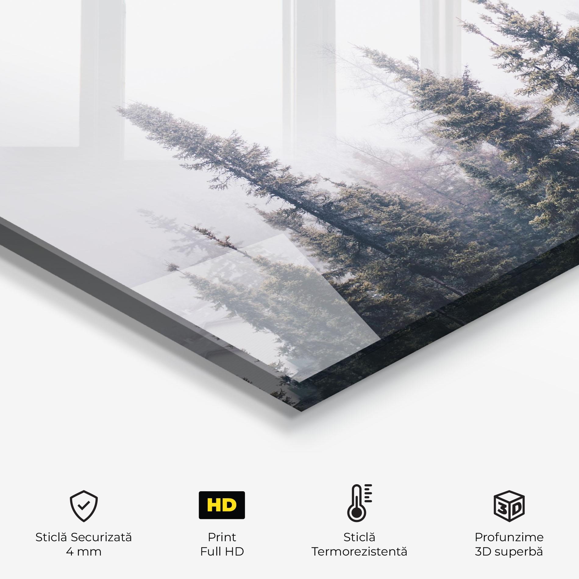 Panou Sticla Bucatarie Grey Foggy Trees mockup 2