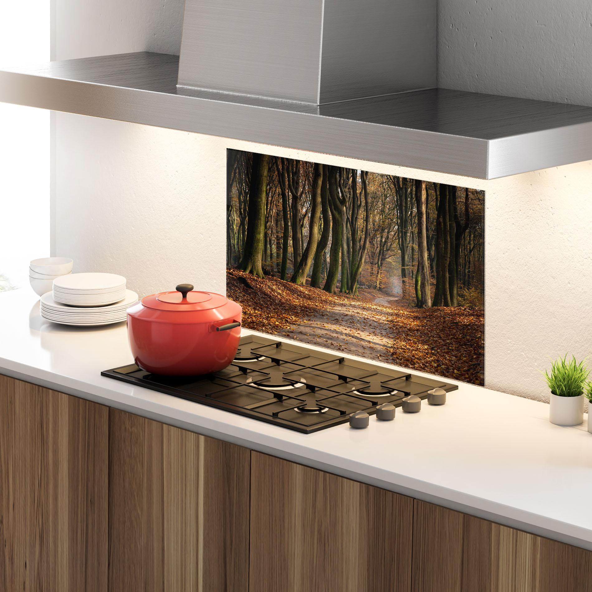 Panou Sticla Bucatarie Autumn Path Forest mockup 4