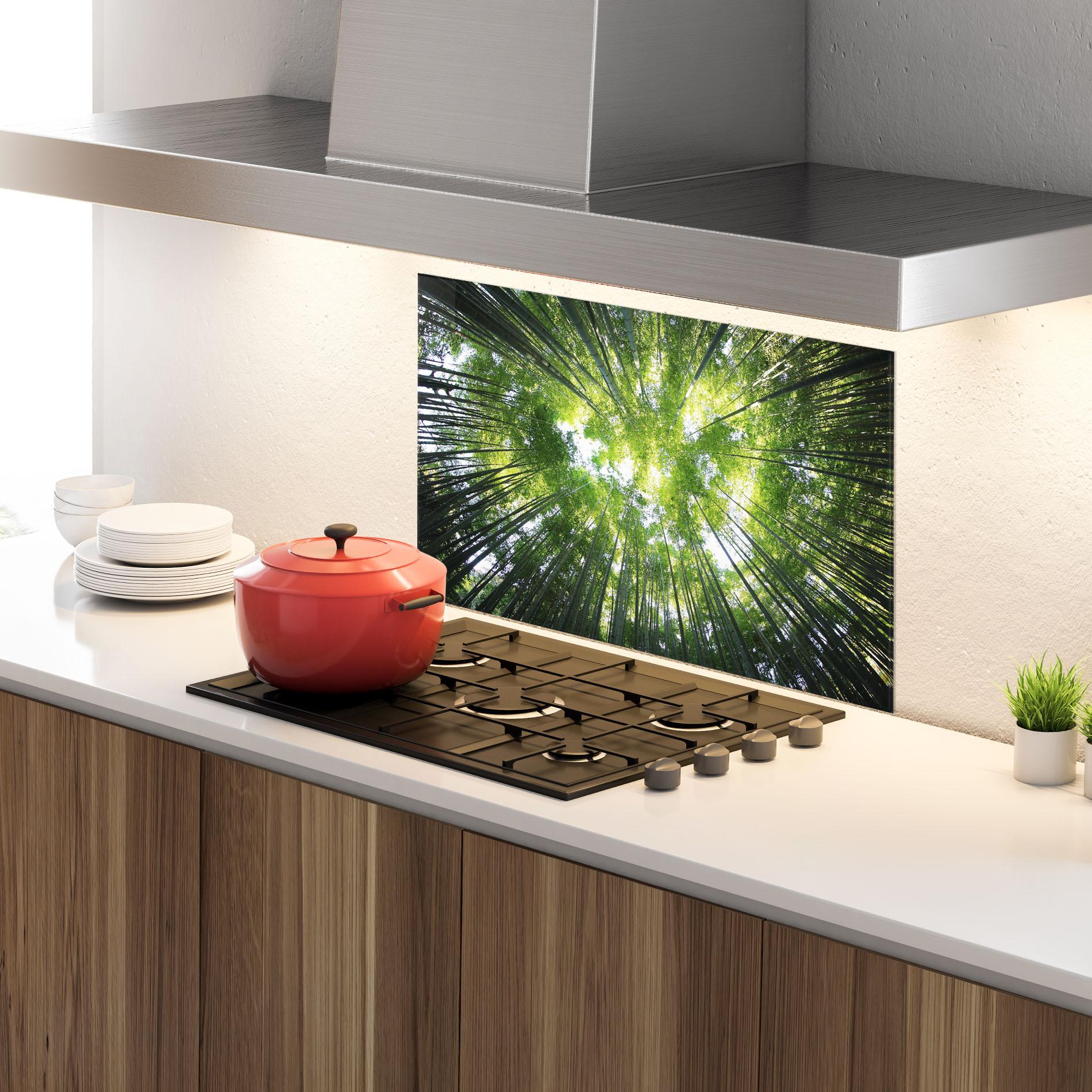 Panou Sticla Bucatarie Big Trees Morning mockup 4