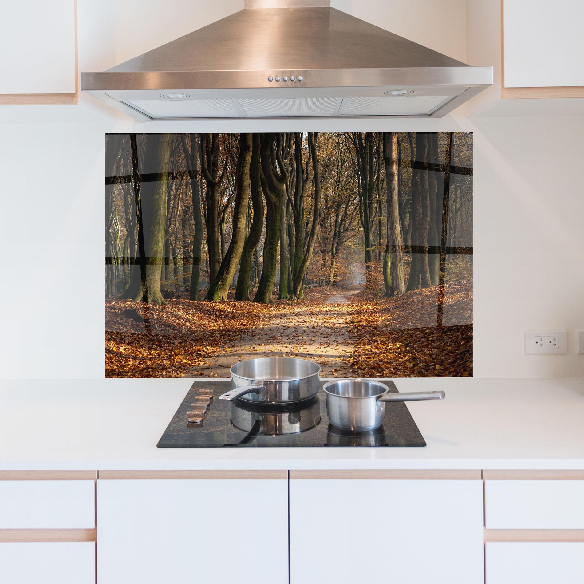 Panou Sticla Bucatarie Autumn Path Forest mockup 5