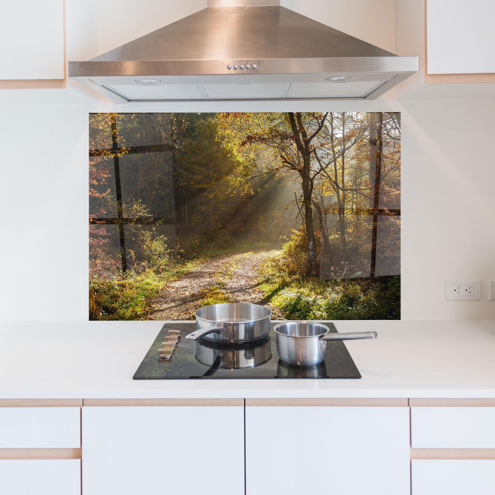 Panou Sticla Bucatarie Autumn Trees Sun mockup 5