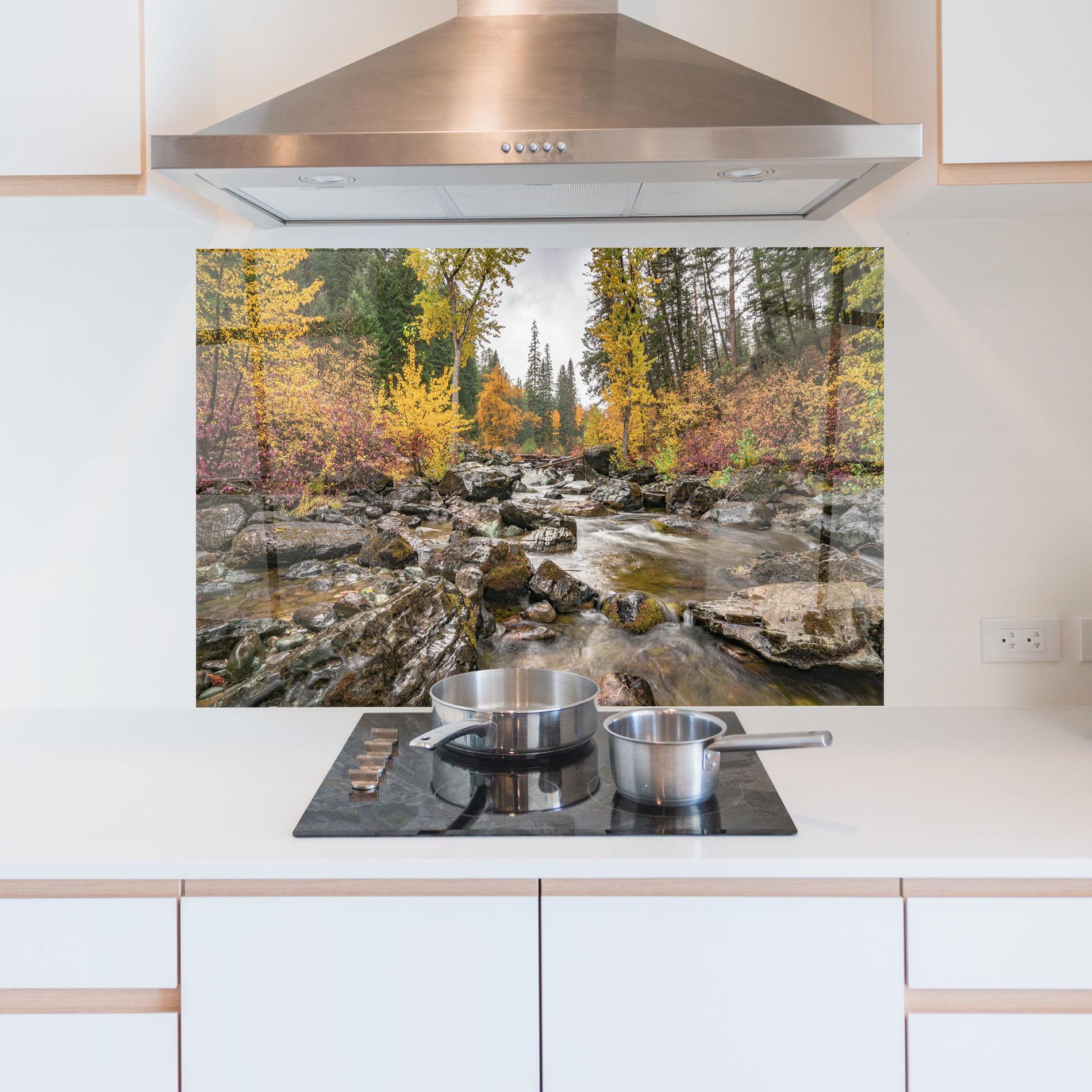 Panou Sticla Bucatarie Forest Lake Rocks mockup 5